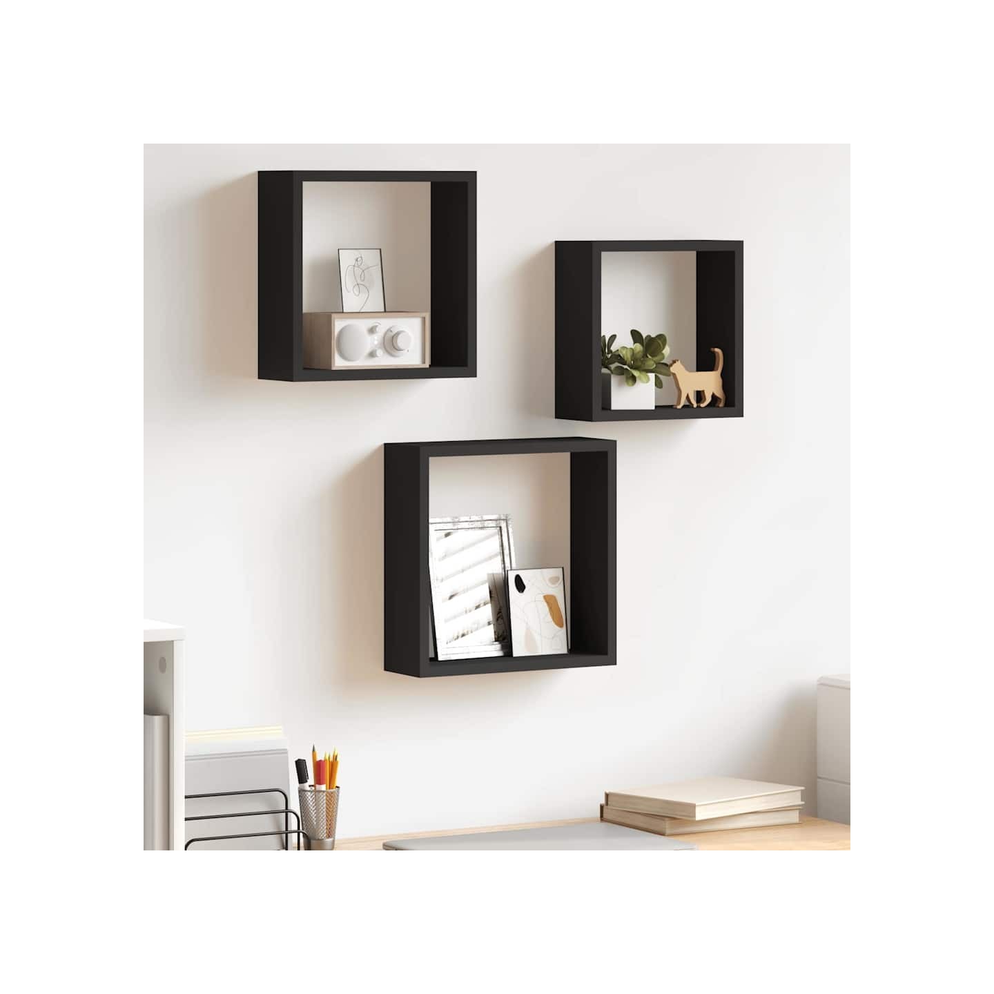 Étagères murales sous forme de cube 3 pcs Noir MDF