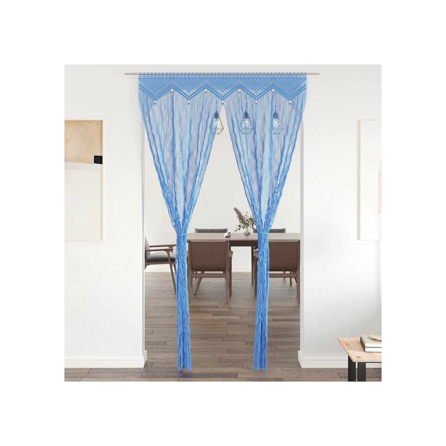 Rideau en macramé Bleu 140x240 cm Coton