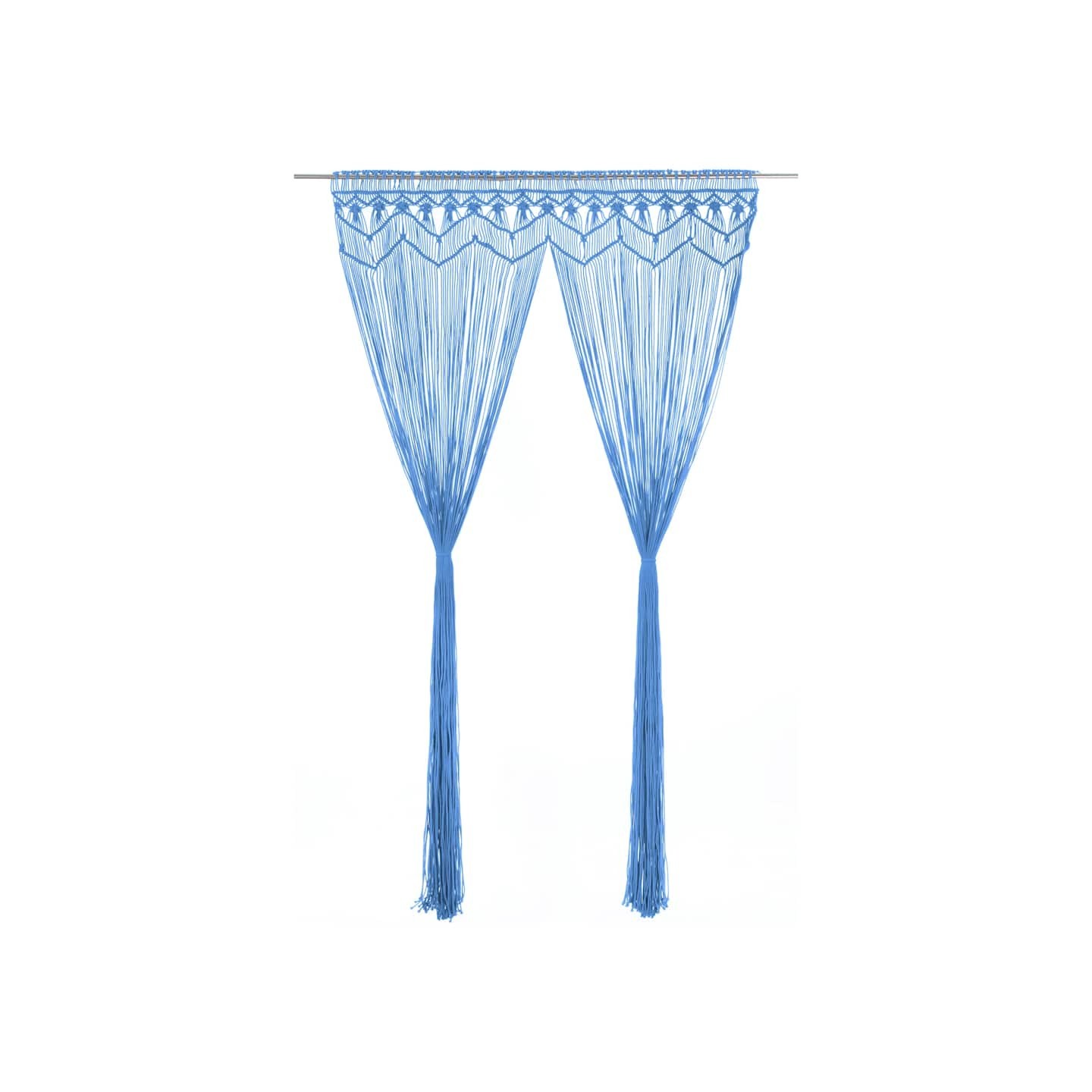 Rideau en macramé Bleu 140x240 cm Coton