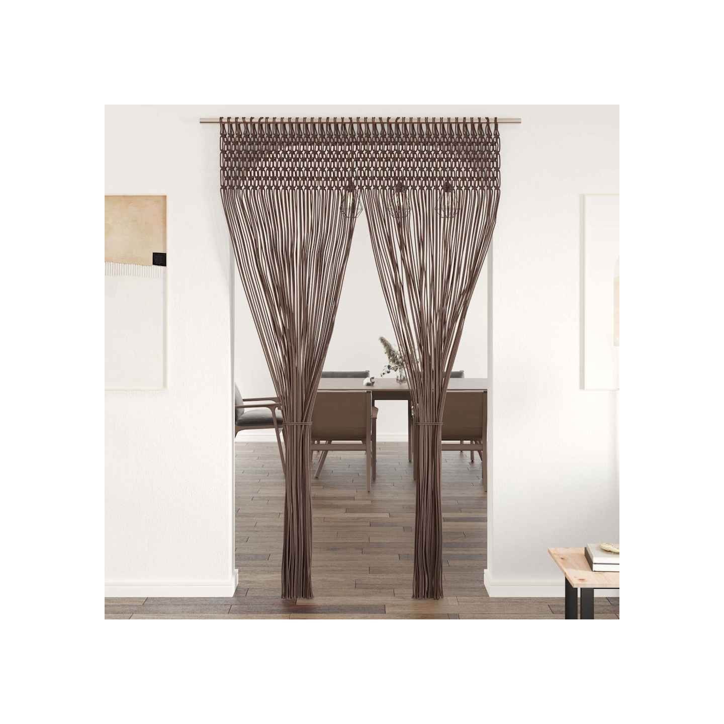Rideau en macramé Taupe 140x240 cm Coton