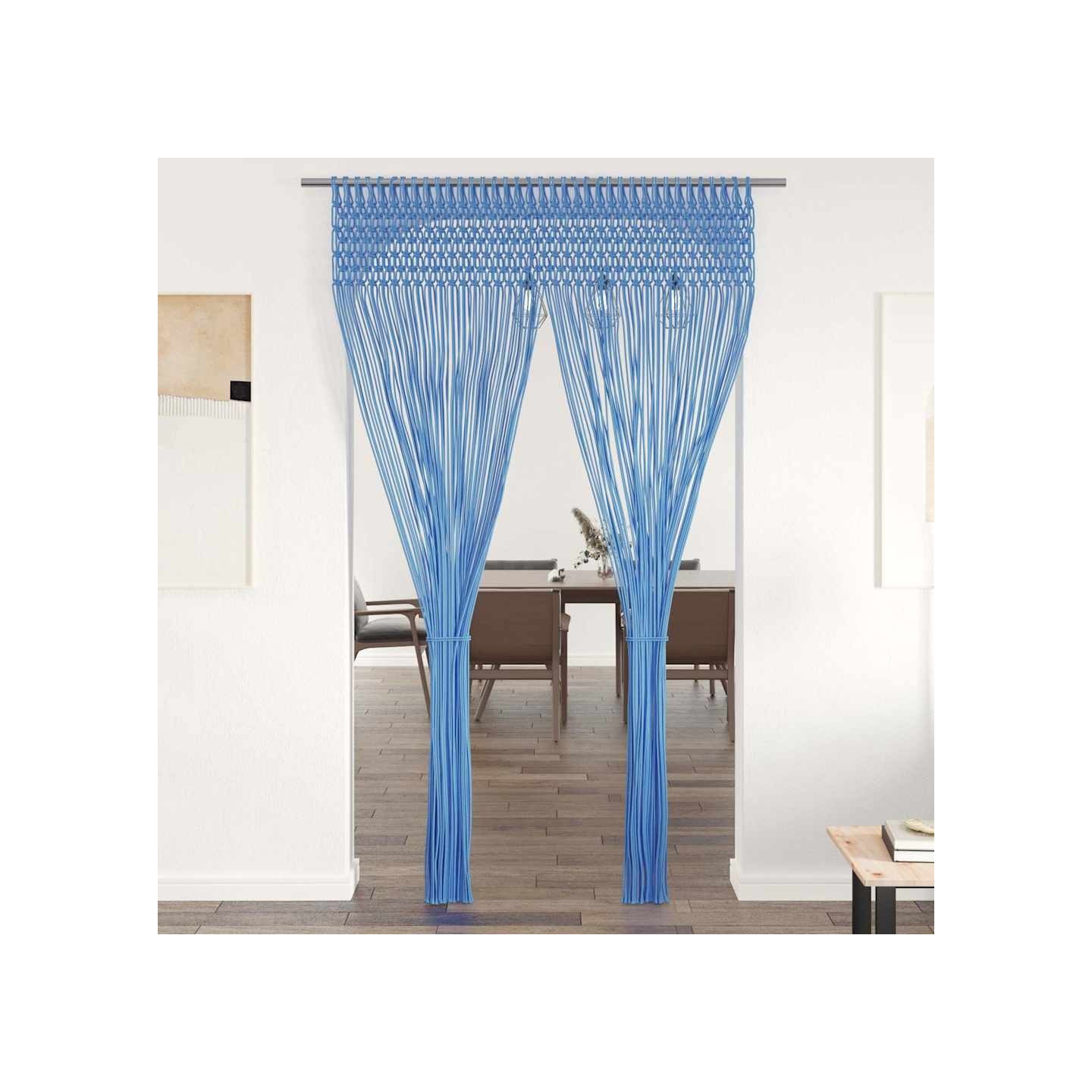 Rideau en macramé Bleu 140x240 cm Coton
