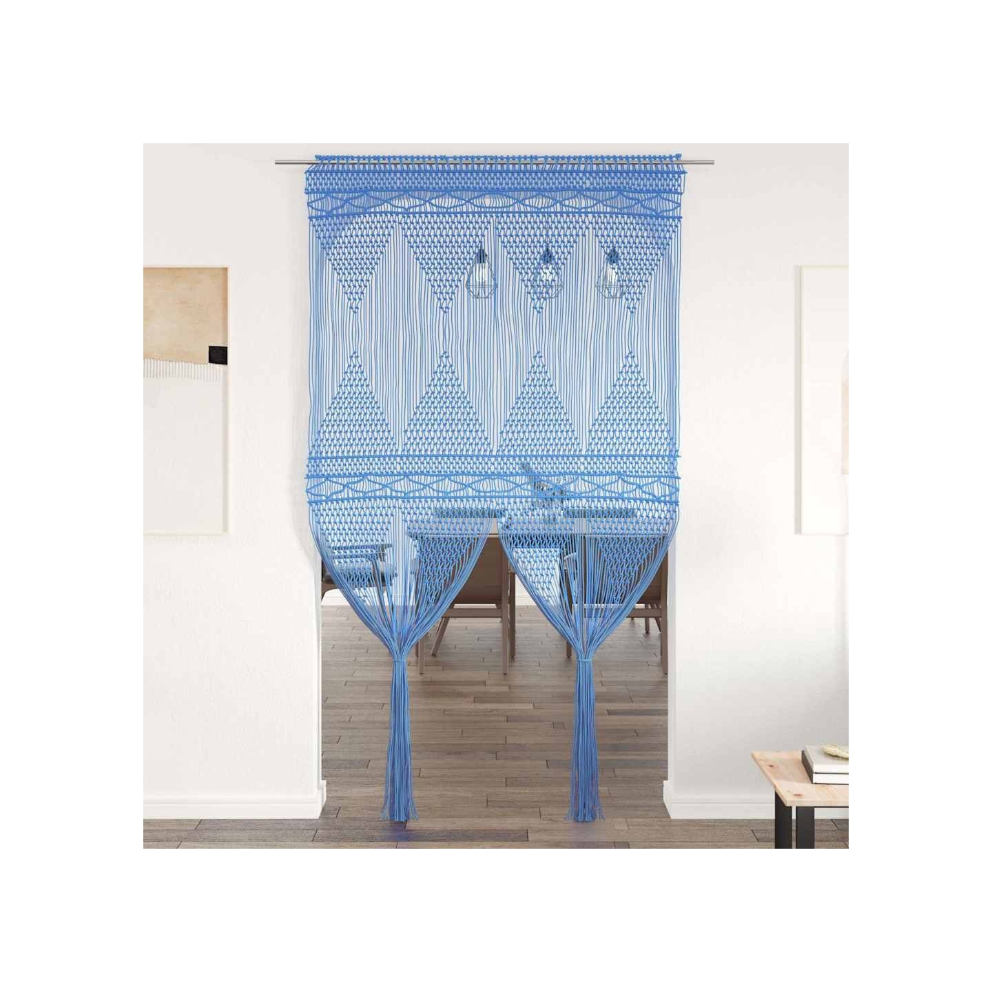 Rideau en macramé Bleu 140x240 cm Coton