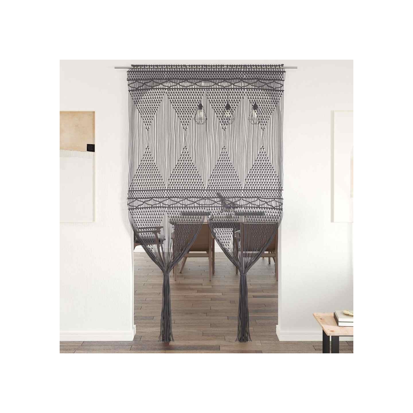 Rideau en macramé Anthracite 140x240 cm Coton