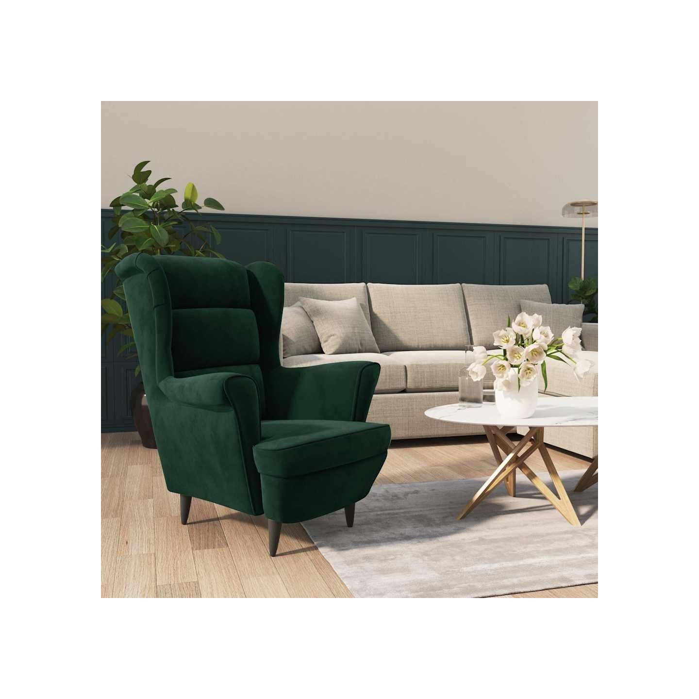 Fauteuil vert foncé velours