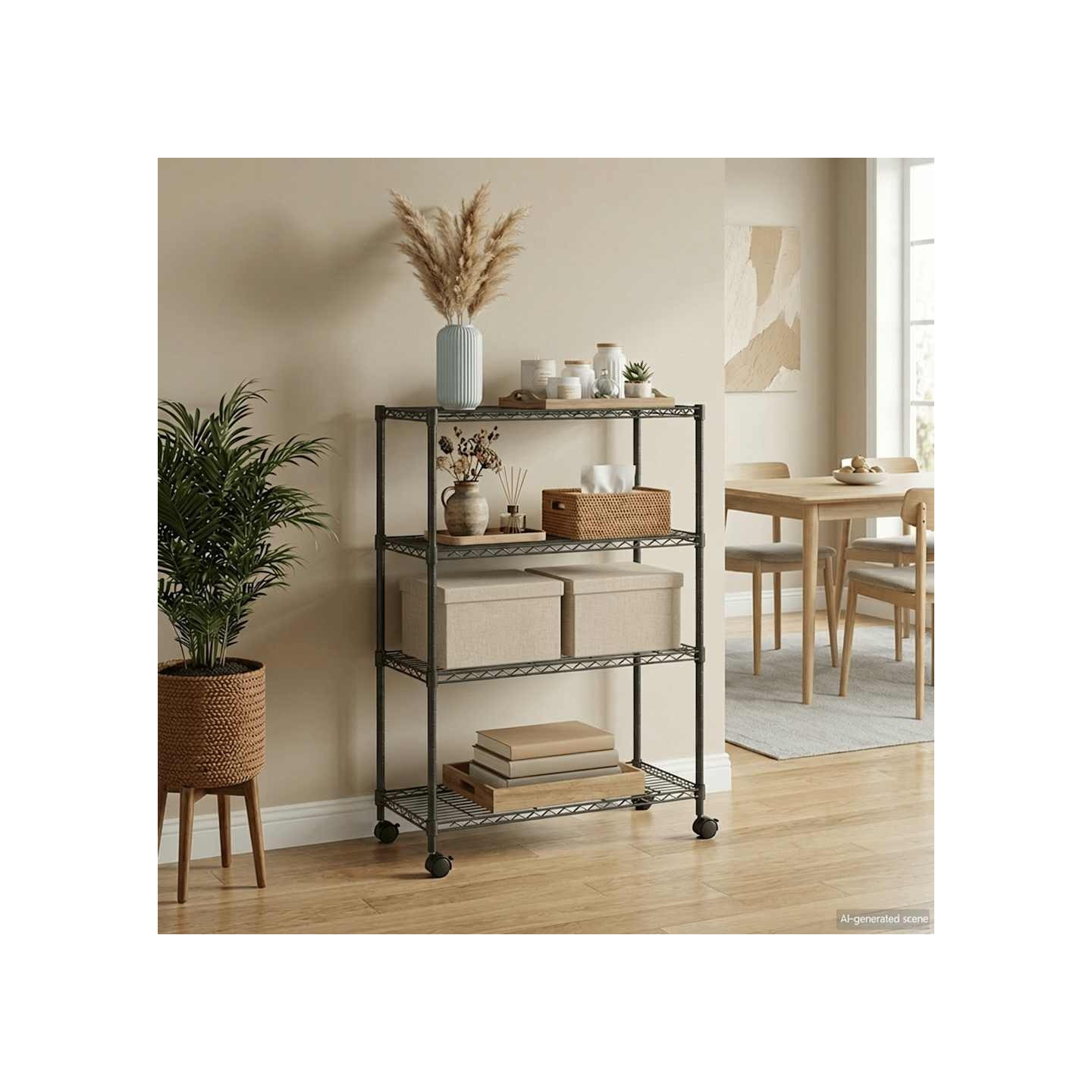 Étagère de rangement 4 niveaux et roues 90x35x137cm Noir 200 kg