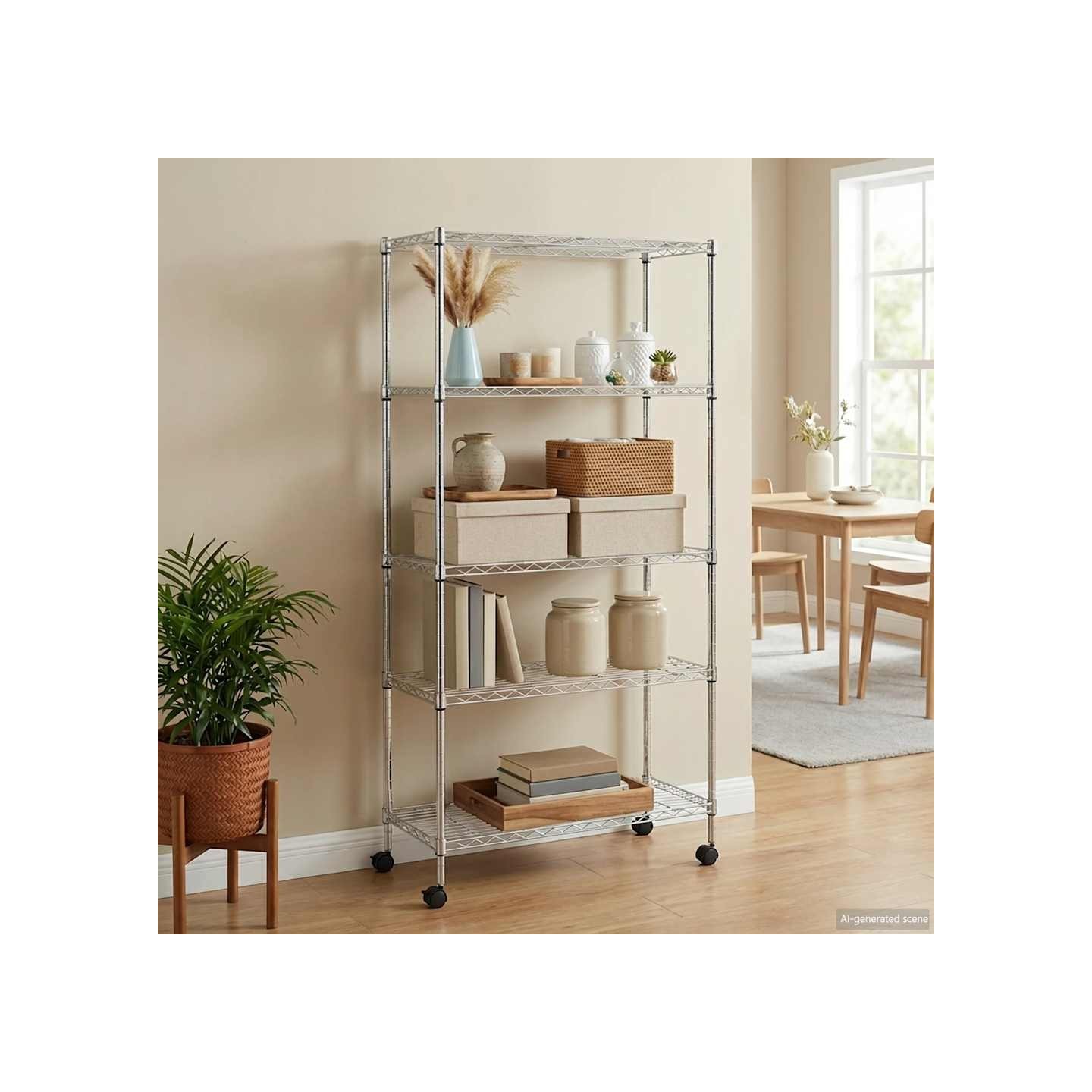 Étagère de rangement 5 niveaux roues 75x35x155 cm Chrome 250 kg