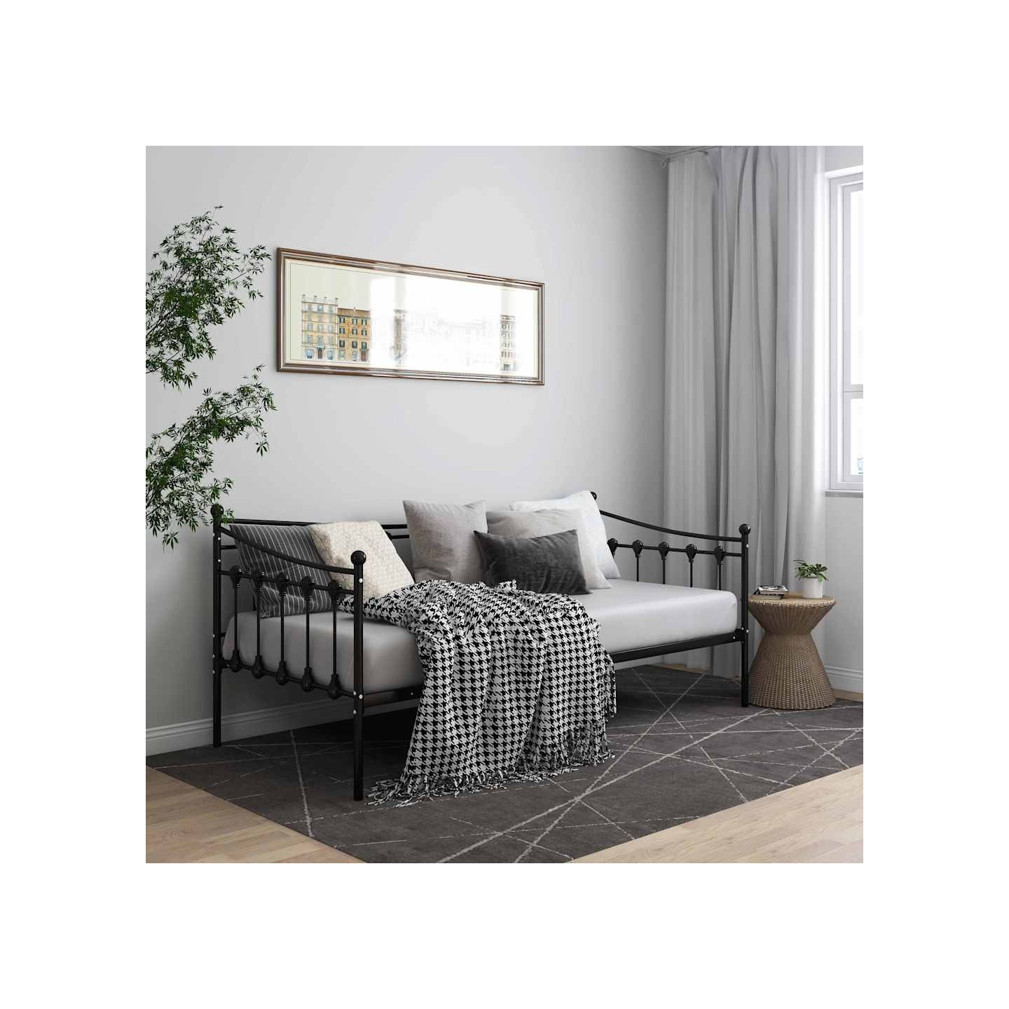 Cadre de canapé-lit sans matelas noir métal 90x200 cm