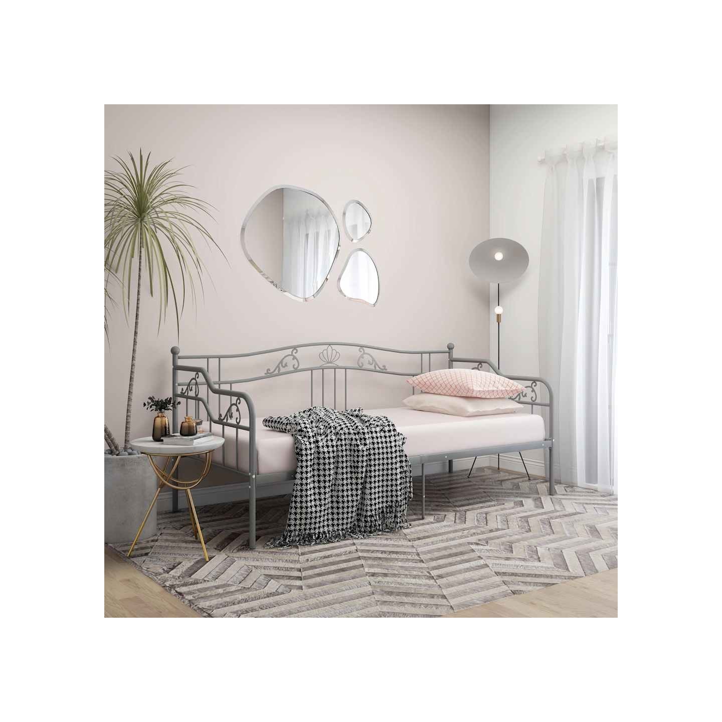 Cadre de canapé-lit sans matelas gris métal 90x200 cm