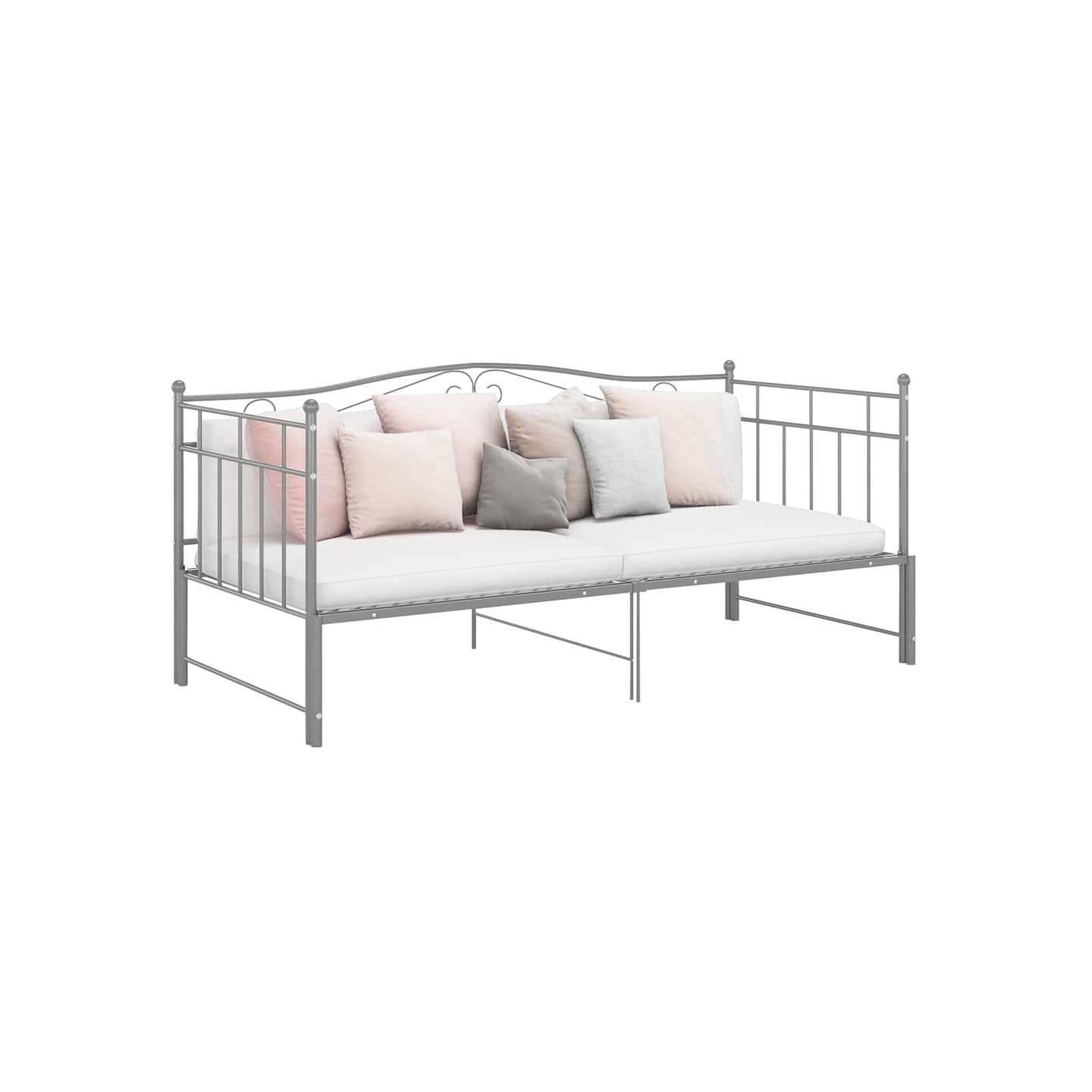 Cadre de canapé-lit extensible sans matelas gris métal 90x200cm