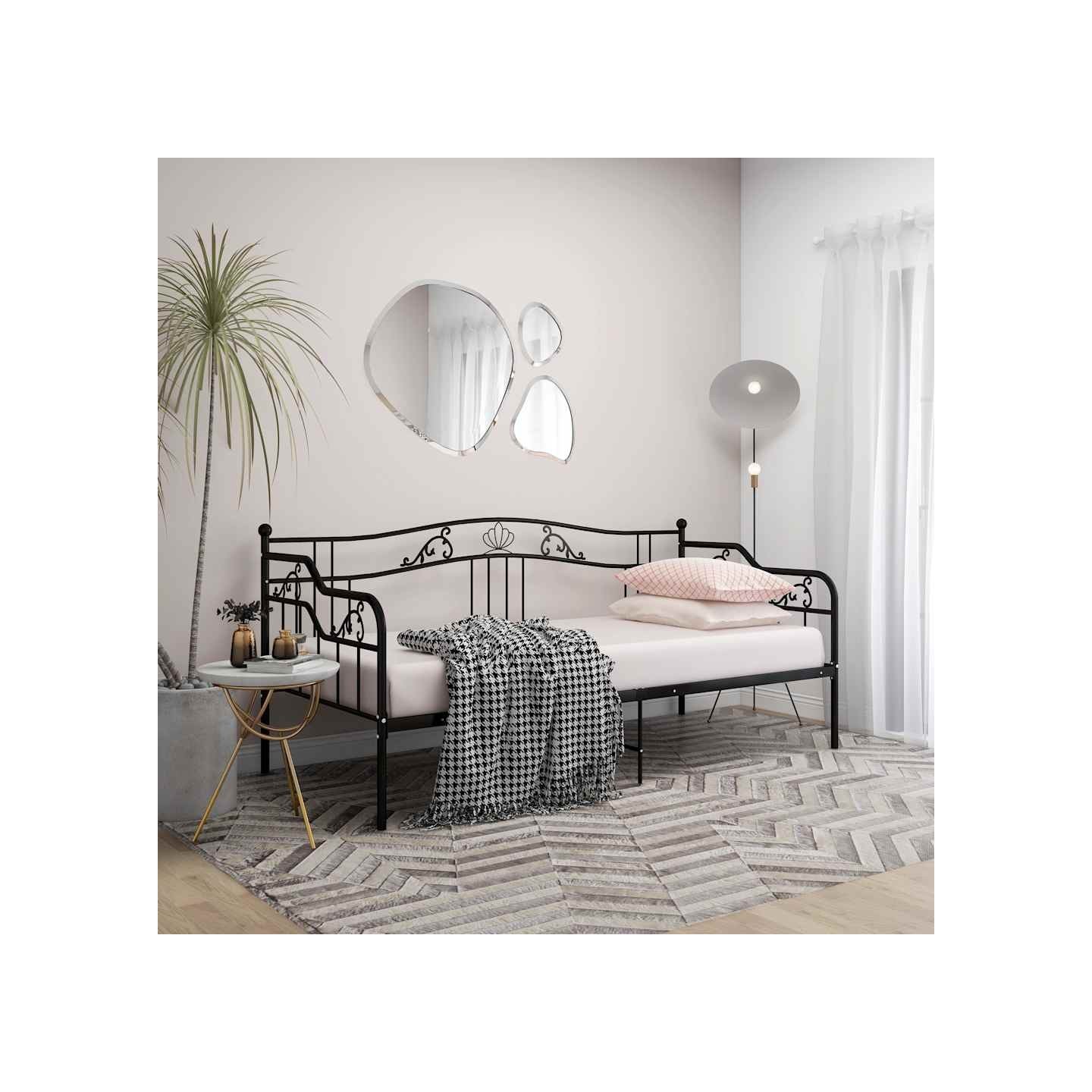 Cadre de canapé-lit sans matelas noir métal 90x200 cm