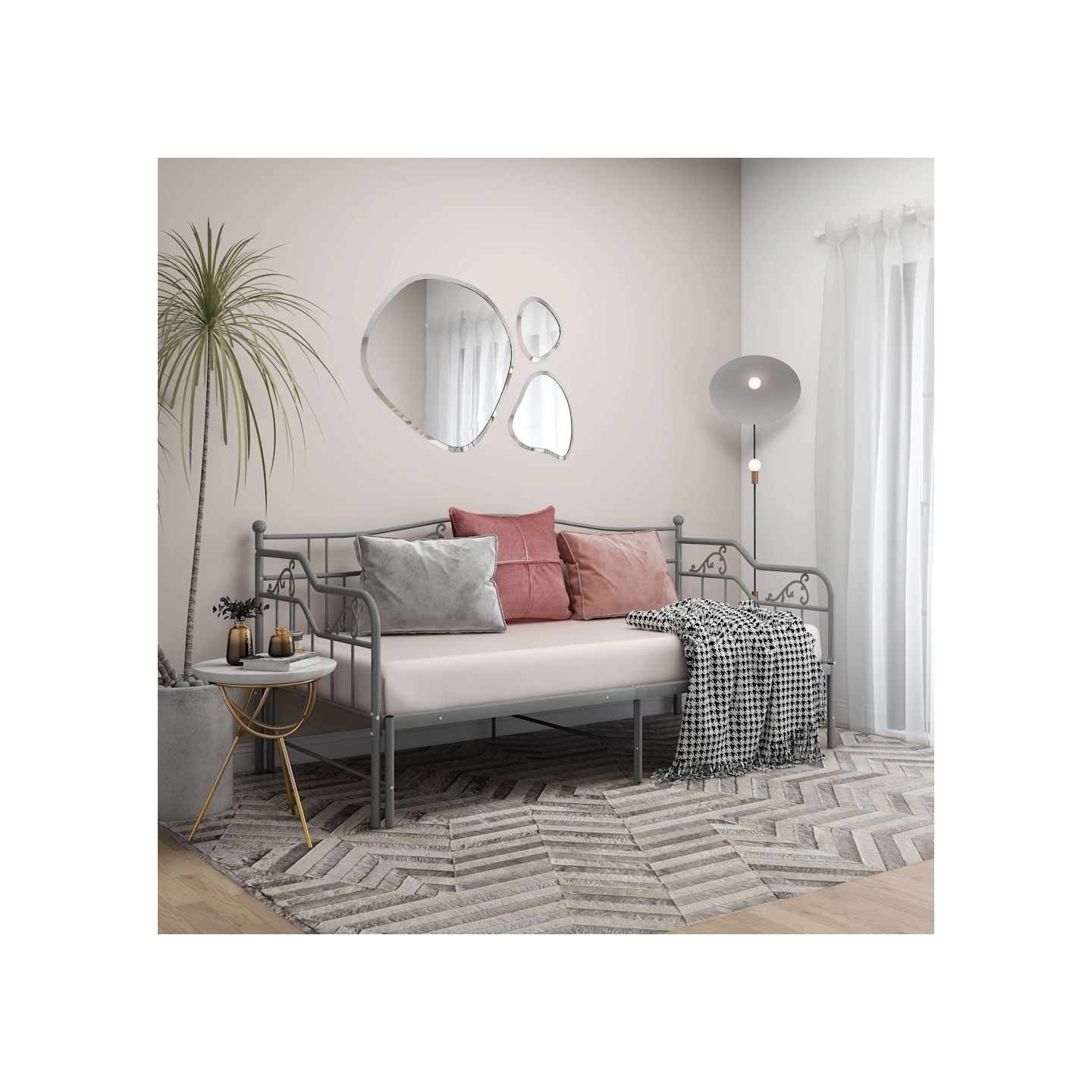 Cadre de canapé-lit extensible sans matelas gris métal 90x200cm