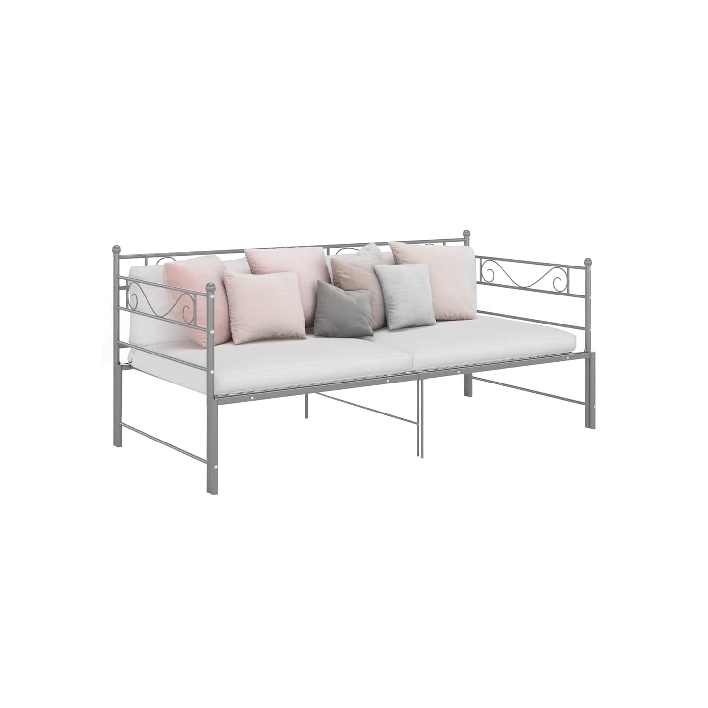 Cadre de canapé-lit extensible sans matelas gris métal 90x200cm