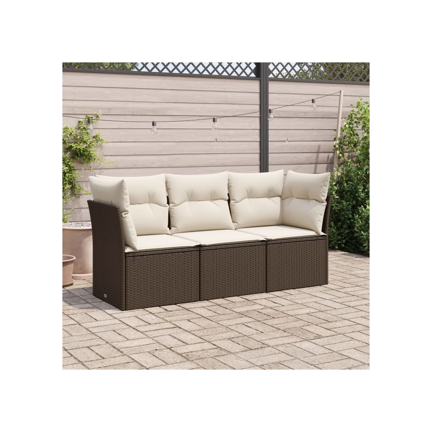 Salon de jardin avec coussins 3 pcs marron résine tressée