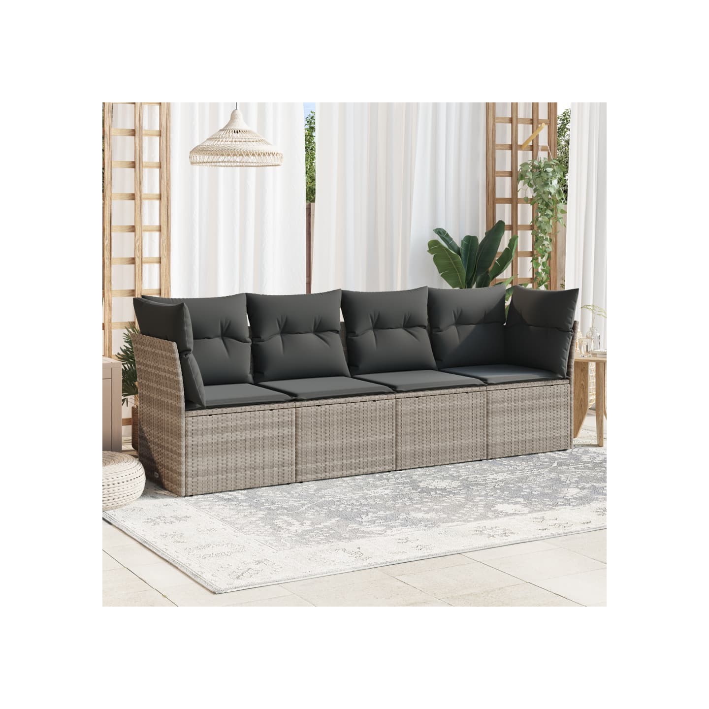 Salon de jardin 4 pcs avec coussins gris clair résine tressée
