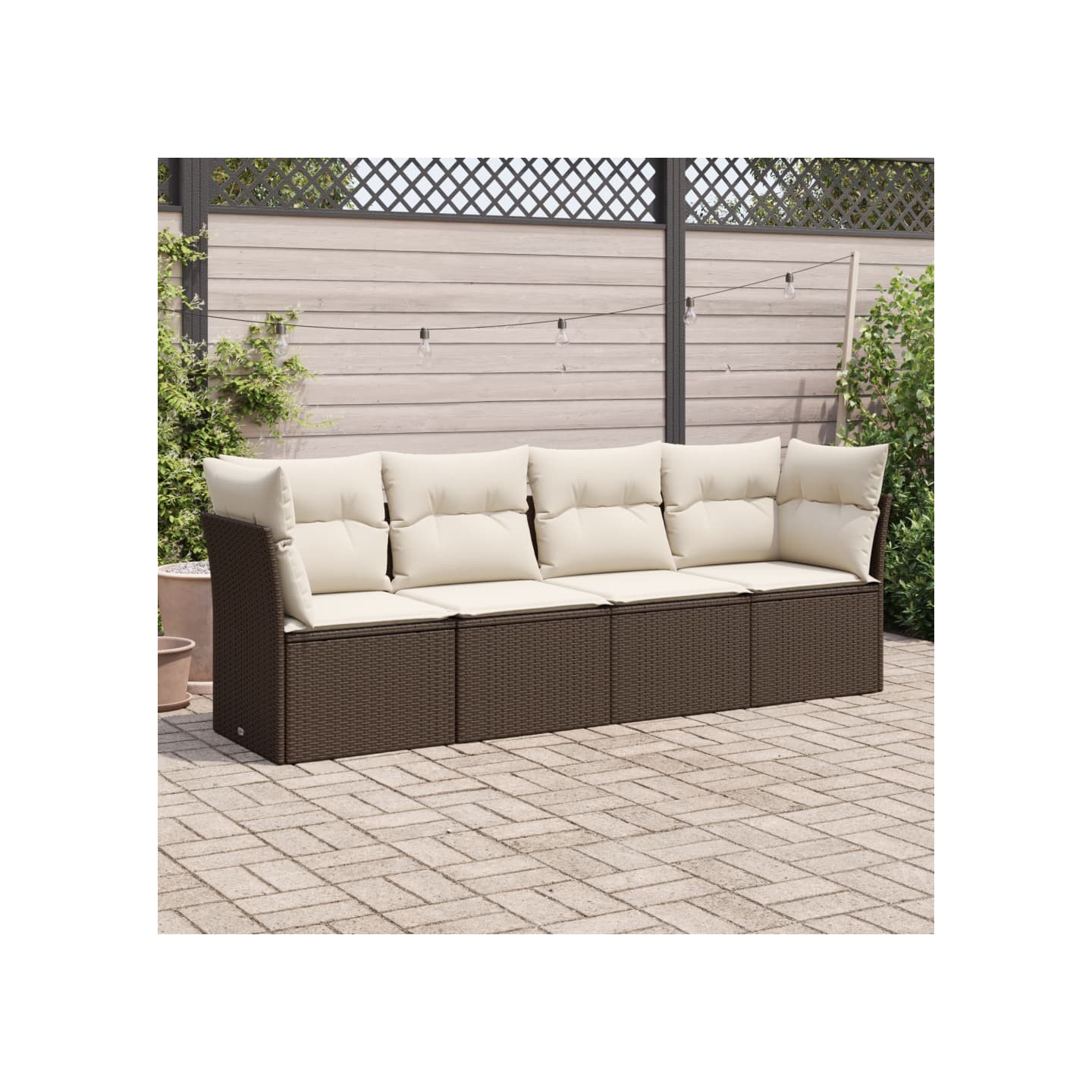 Salon de jardin 4 pcs avec coussins marron résine tressée