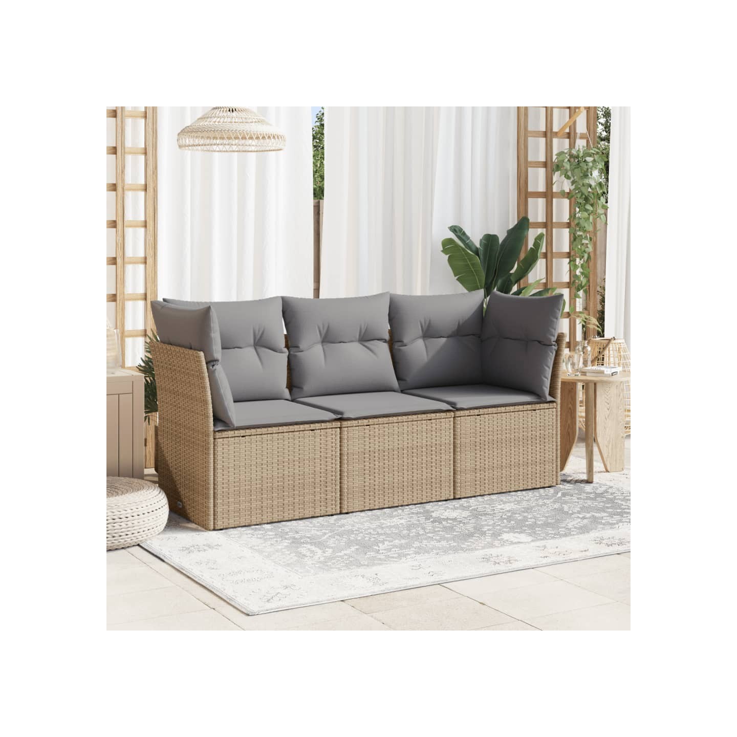 Salon de jardin avec coussins 3 pcs beige résine tressée