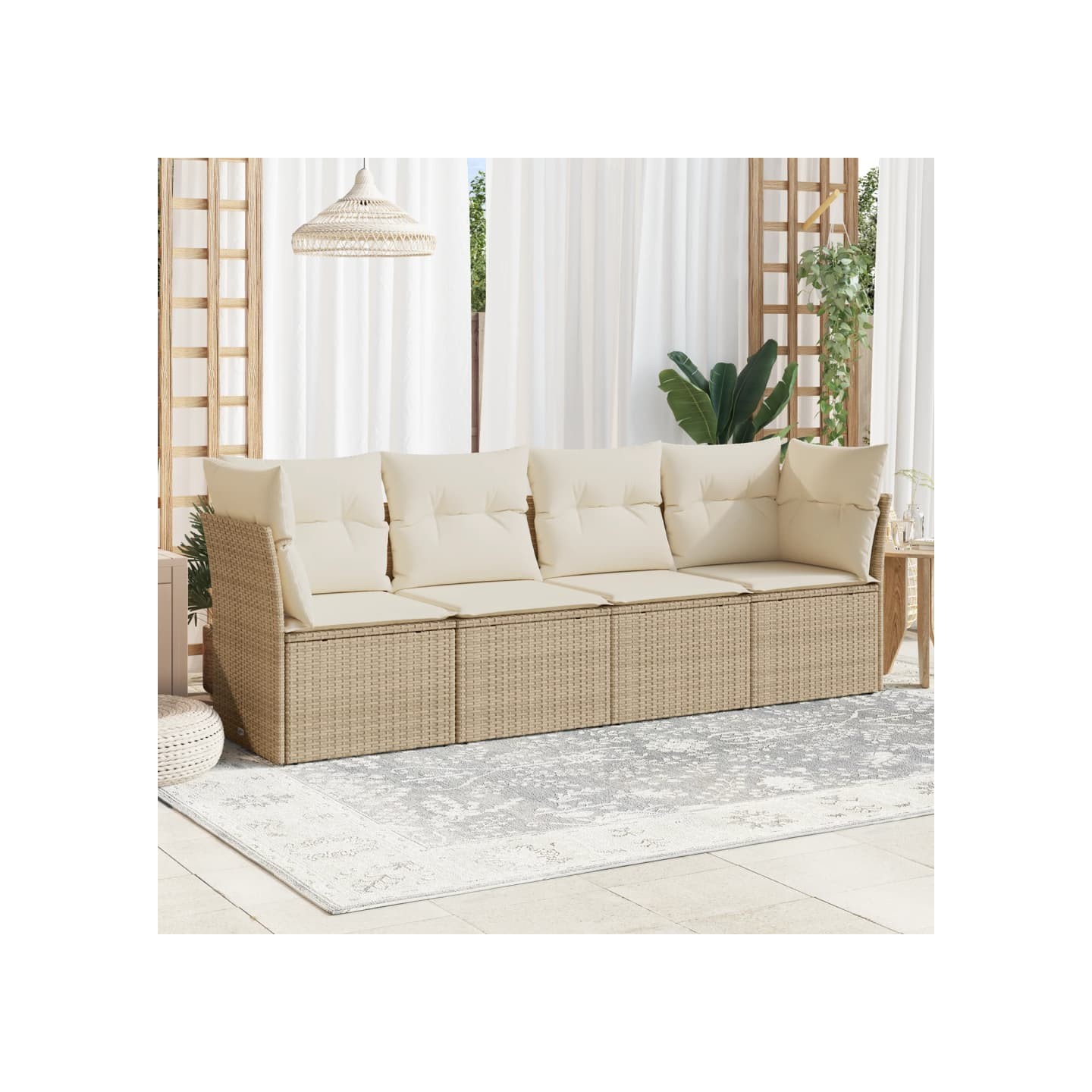 Salon de jardin avec coussins 4 pcs beige résine tressée