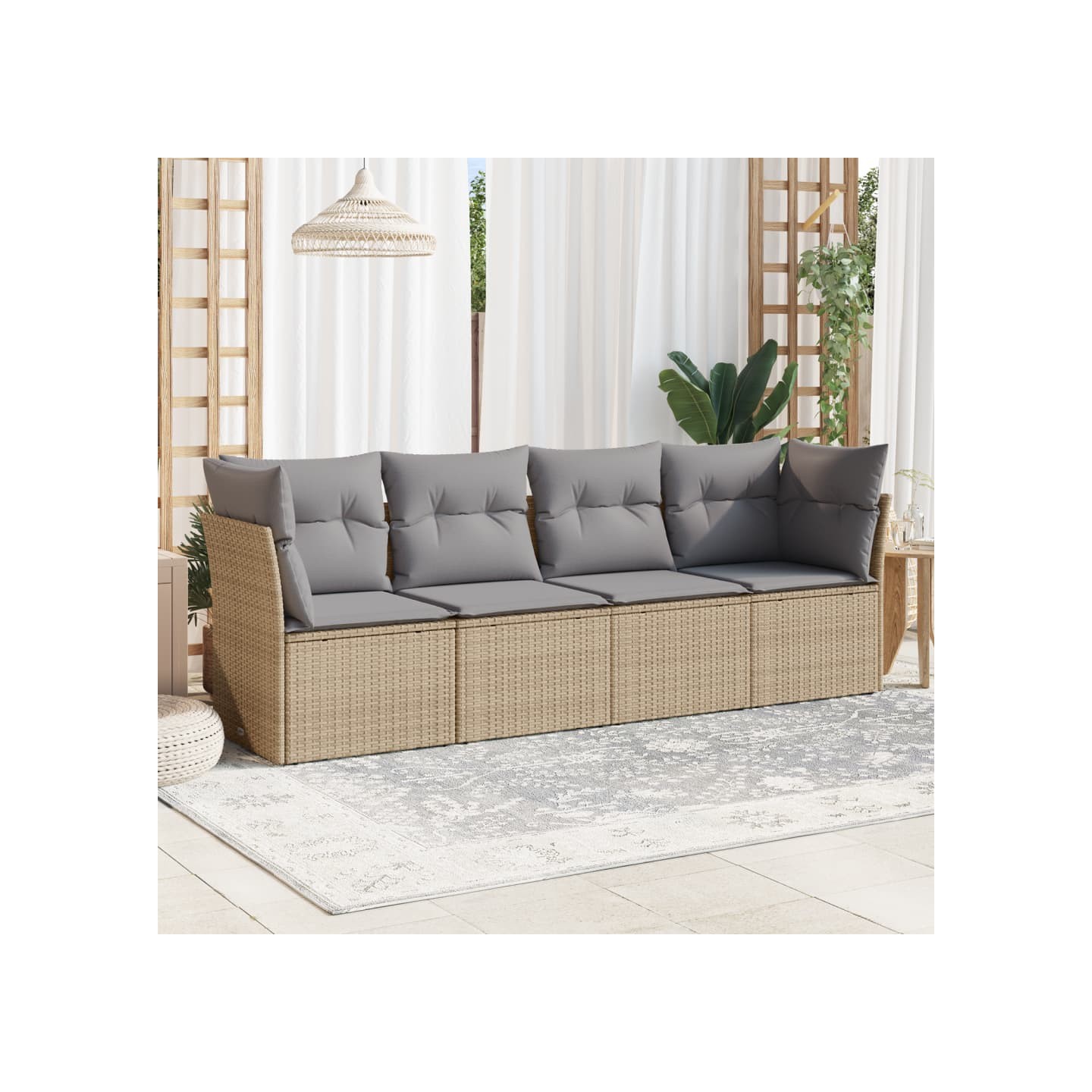 Salon de jardin avec coussins 4 pcs beige résine tressée