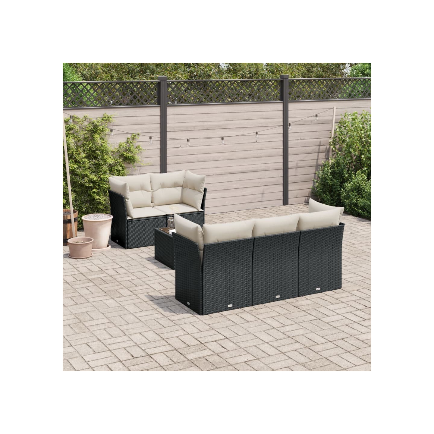 Salon de jardin 6 pcs avec coussins noir résine tressée