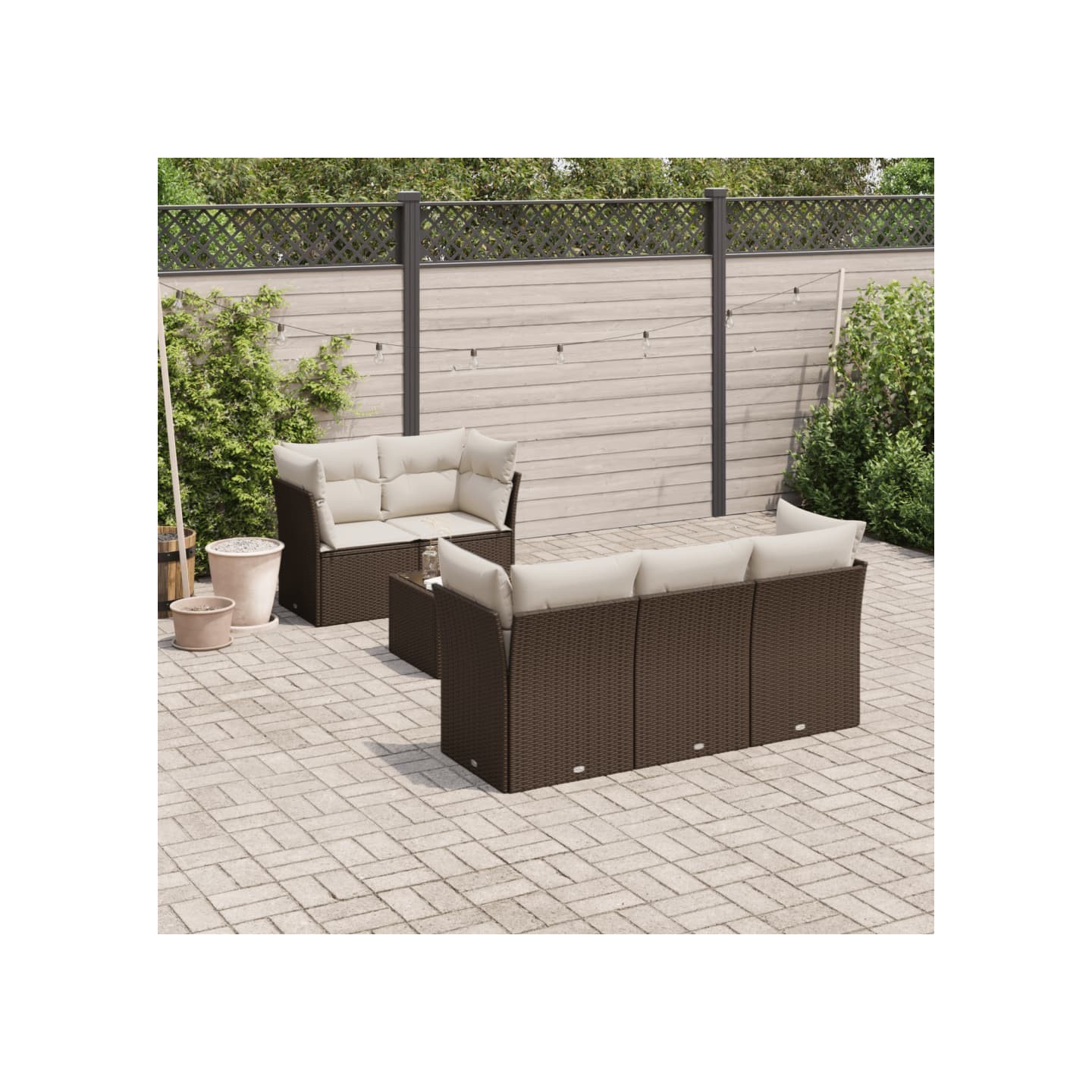 Salon de jardin avec coussins 6 pcs marron résine tressée