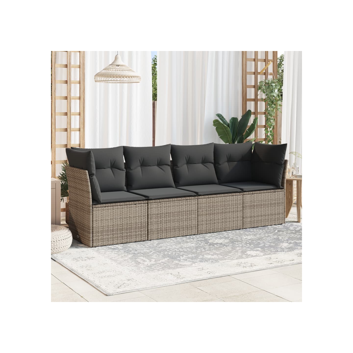 Salon de jardin 4 pcs avec coussins gris résine tressée