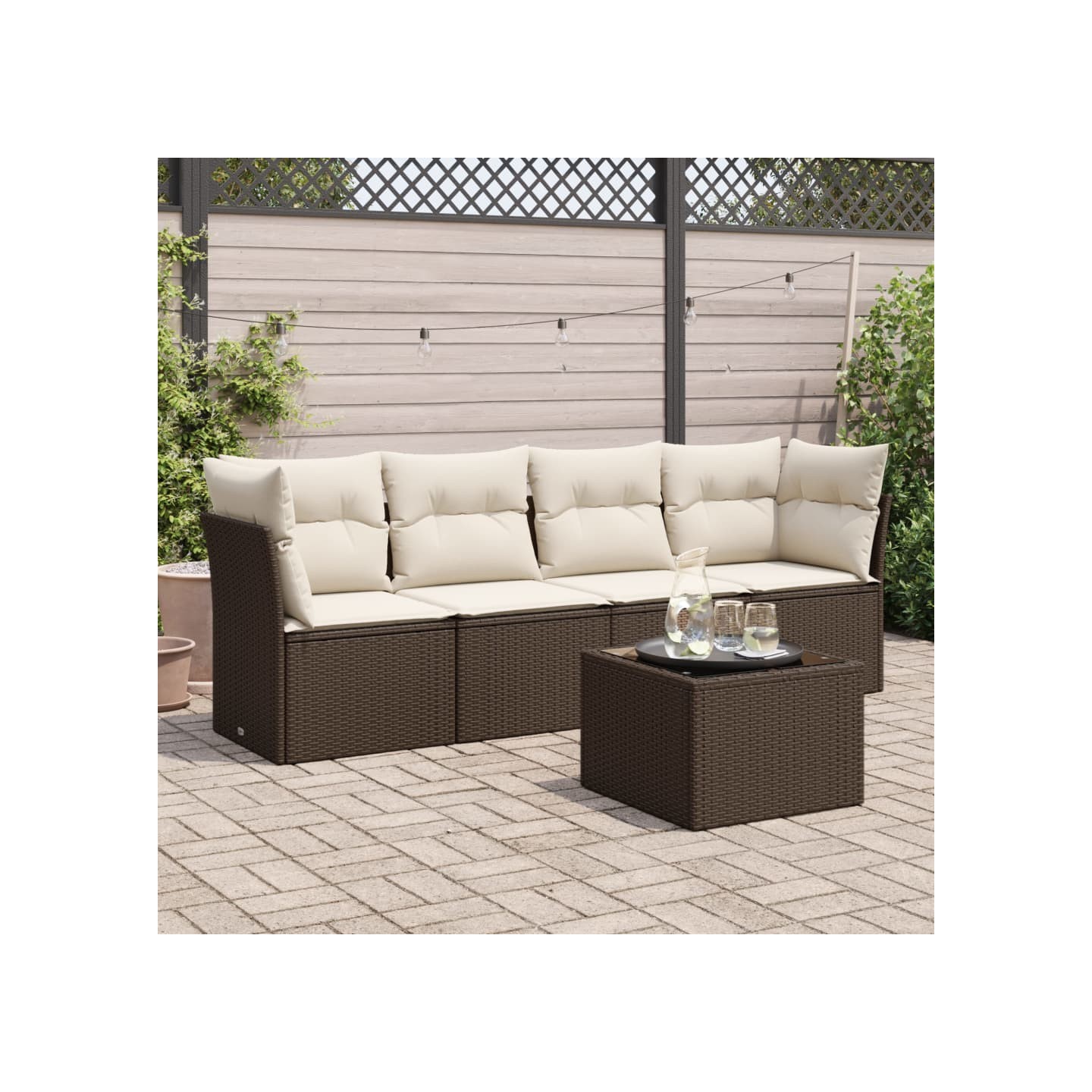 Salon de jardin avec coussins 5 pcs marron résine tressée