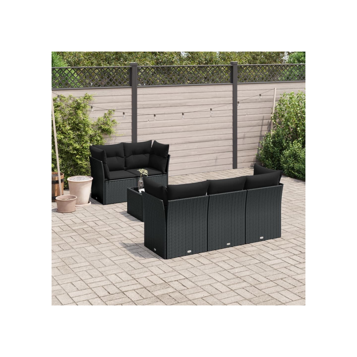 Salon de jardin 6 pcs avec coussins noir résine tressée