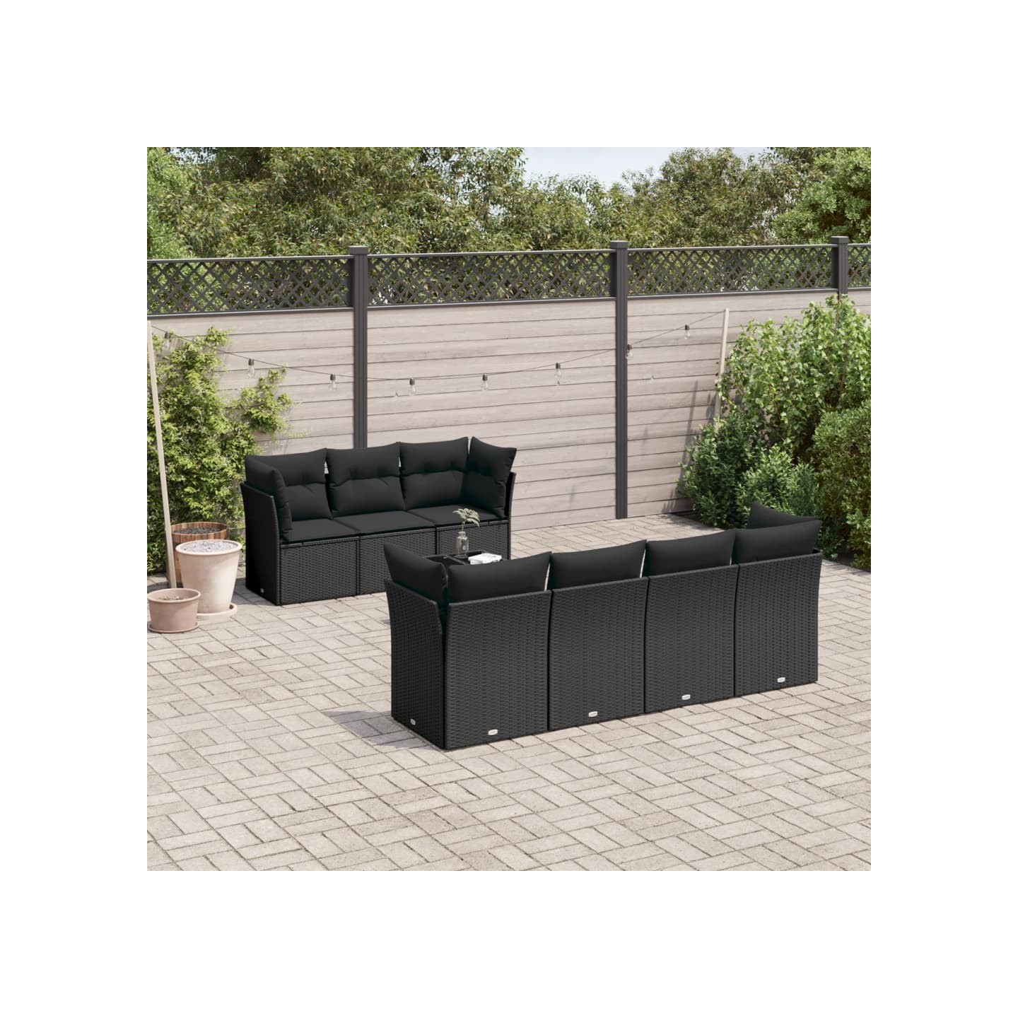 Salon de jardin 8 pcs avec coussins noir résine tressée