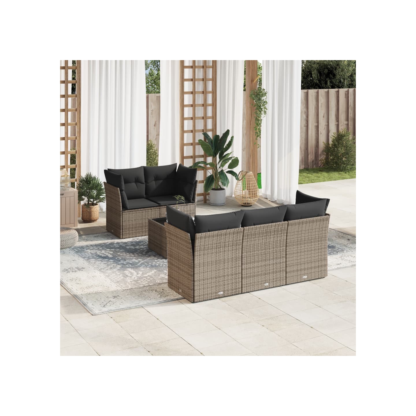 Salon de jardin 6 pcs avec coussins gris résine tressée