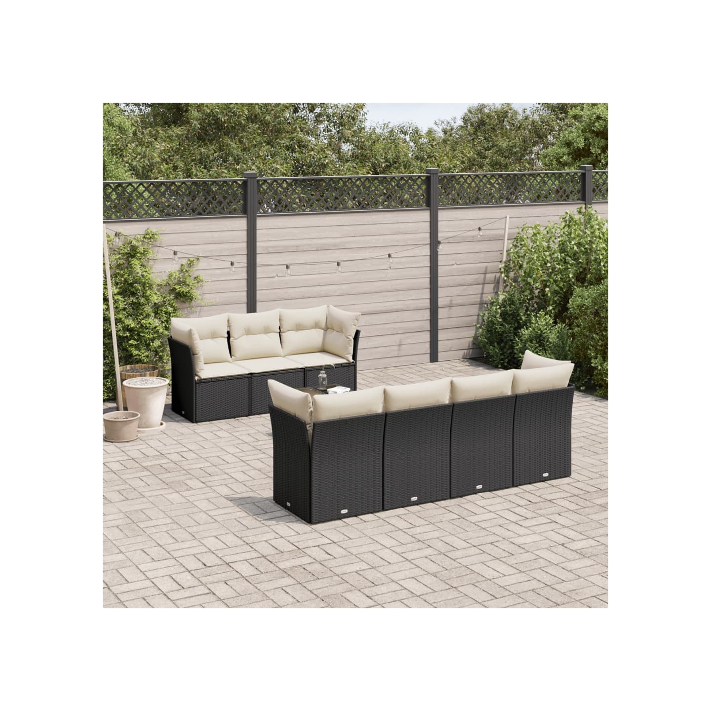 Salon de jardin 8 pcs avec coussins noir résine tressée
