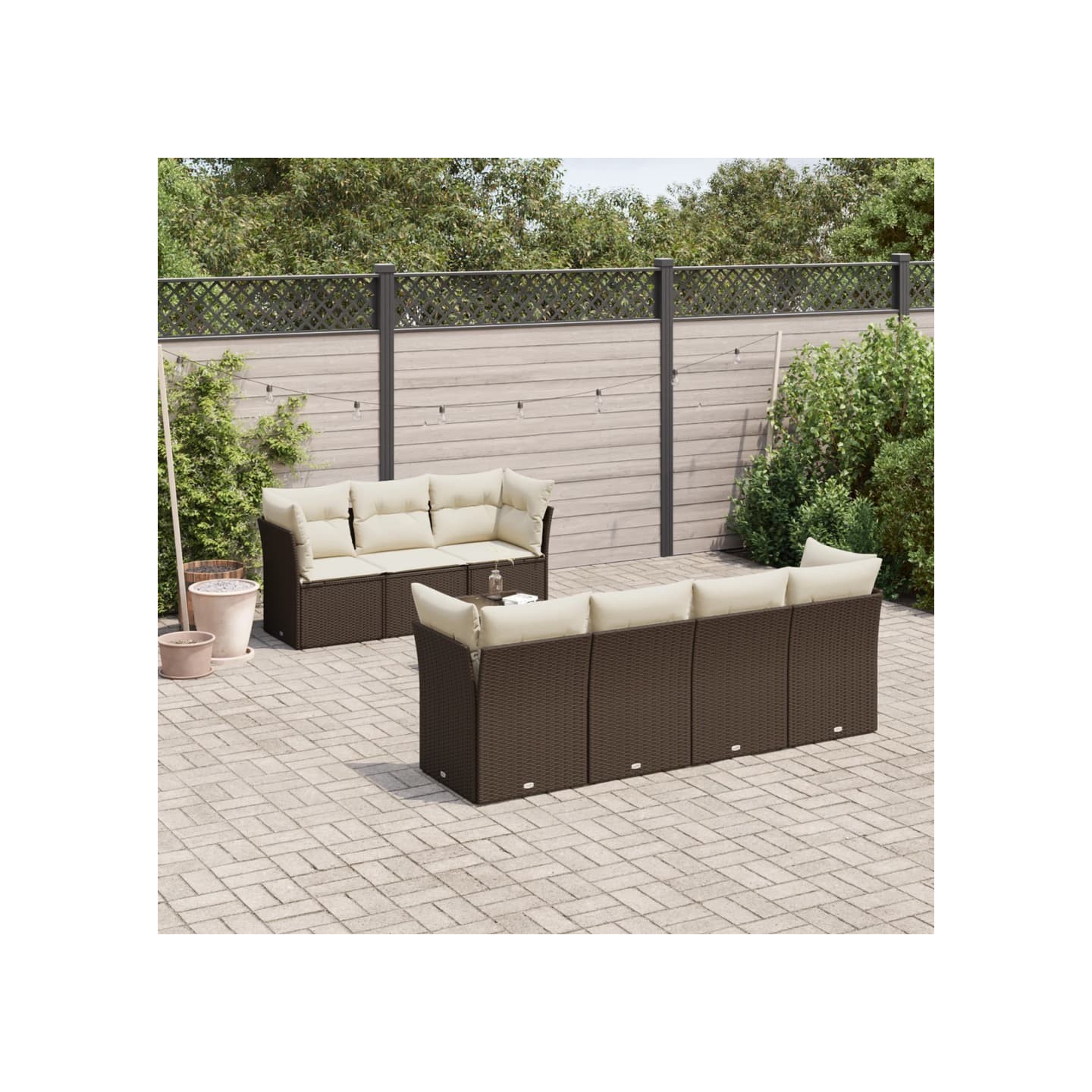 Salon de jardin 8 pcs avec coussins marron résine tressée