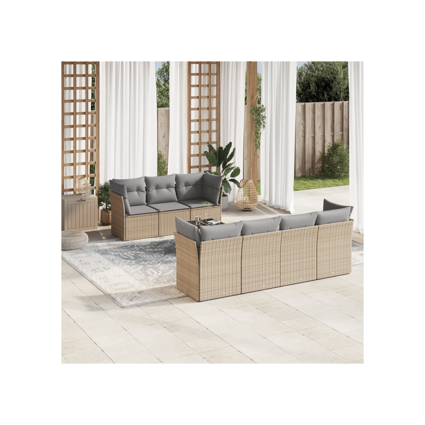 Salon de jardin avec coussins 8 pcs beige résine tressée