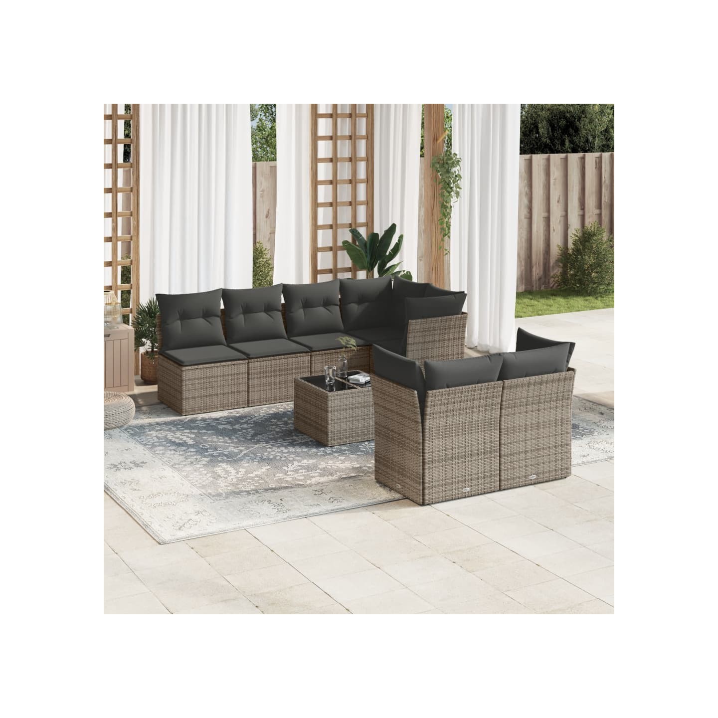 Salon de jardin 8 pcs avec coussins gris résine tressée