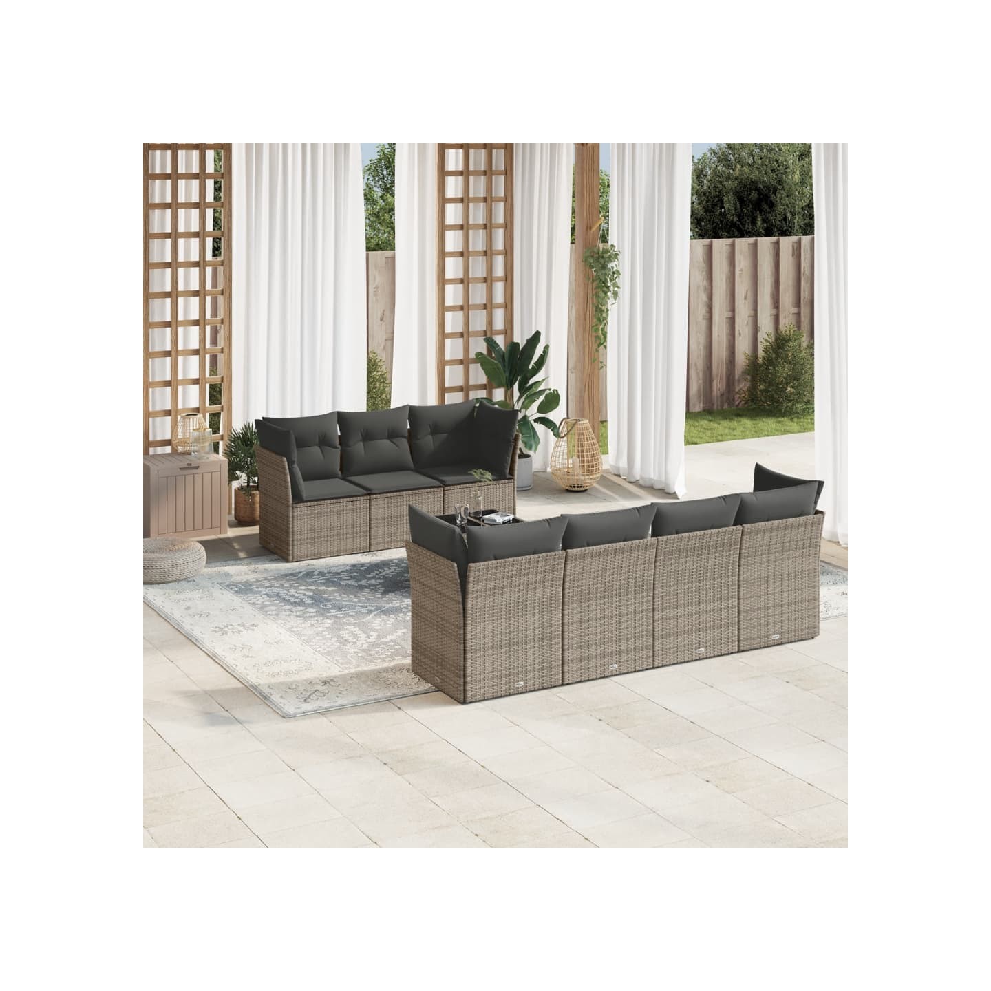 Salon de jardin 8 pcs avec coussins gris résine tressée