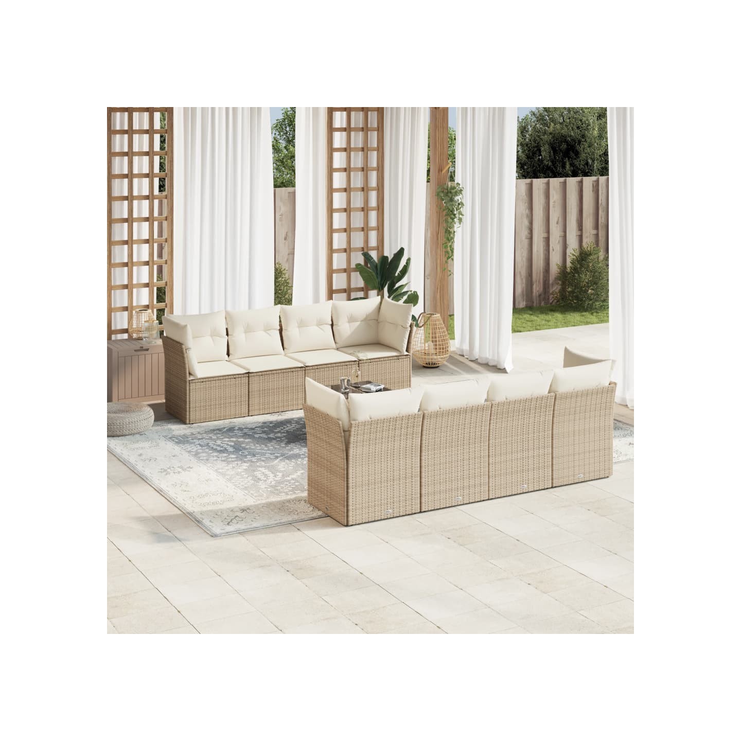 Salon de jardin avec coussins 9 pcs beige résine tressée