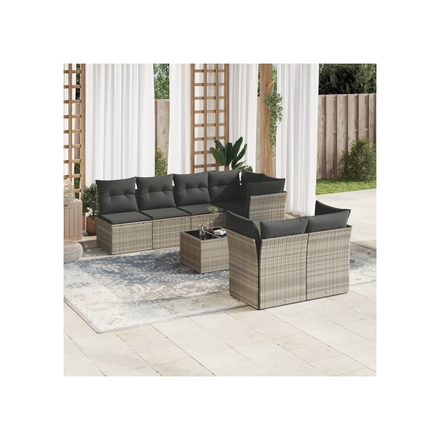 Salon de jardin 8 pcs avec coussins gris clair résine tressée
