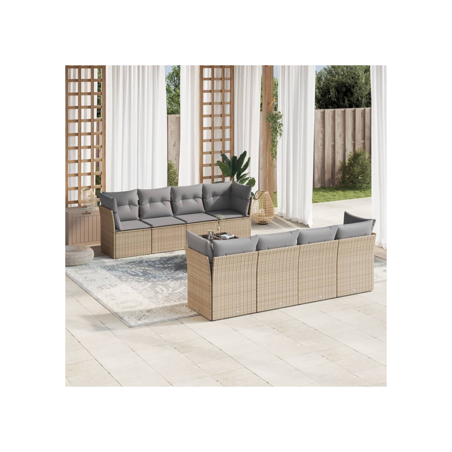 Salon de jardin avec coussins 9 pcs beige résine tressée