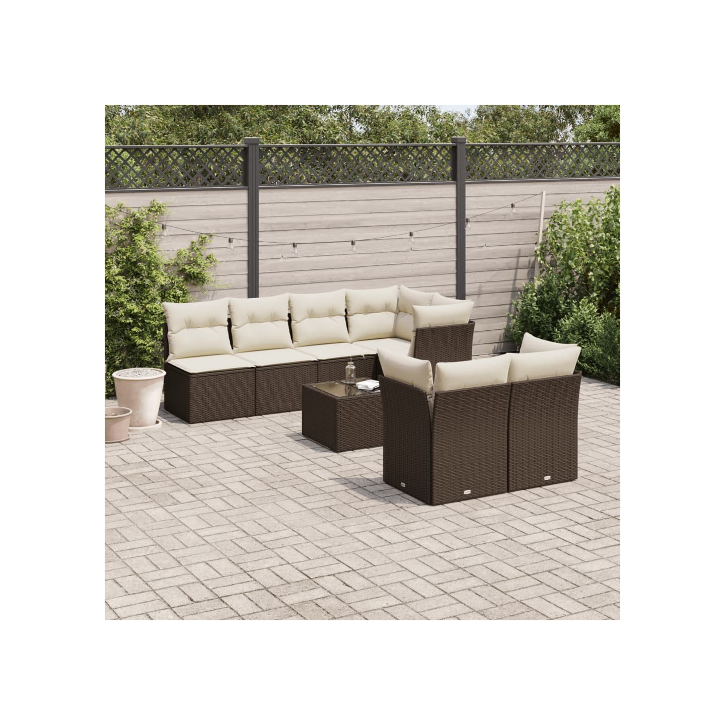 Salon de jardin 8 pcs avec coussins marron résine tressée
