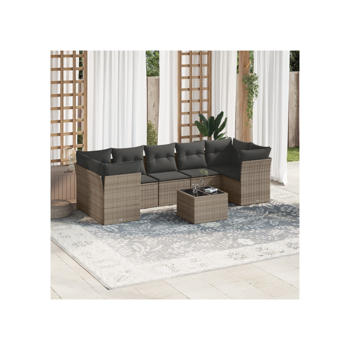 Salon de jardin 8 pcs avec coussins gris résine tressée