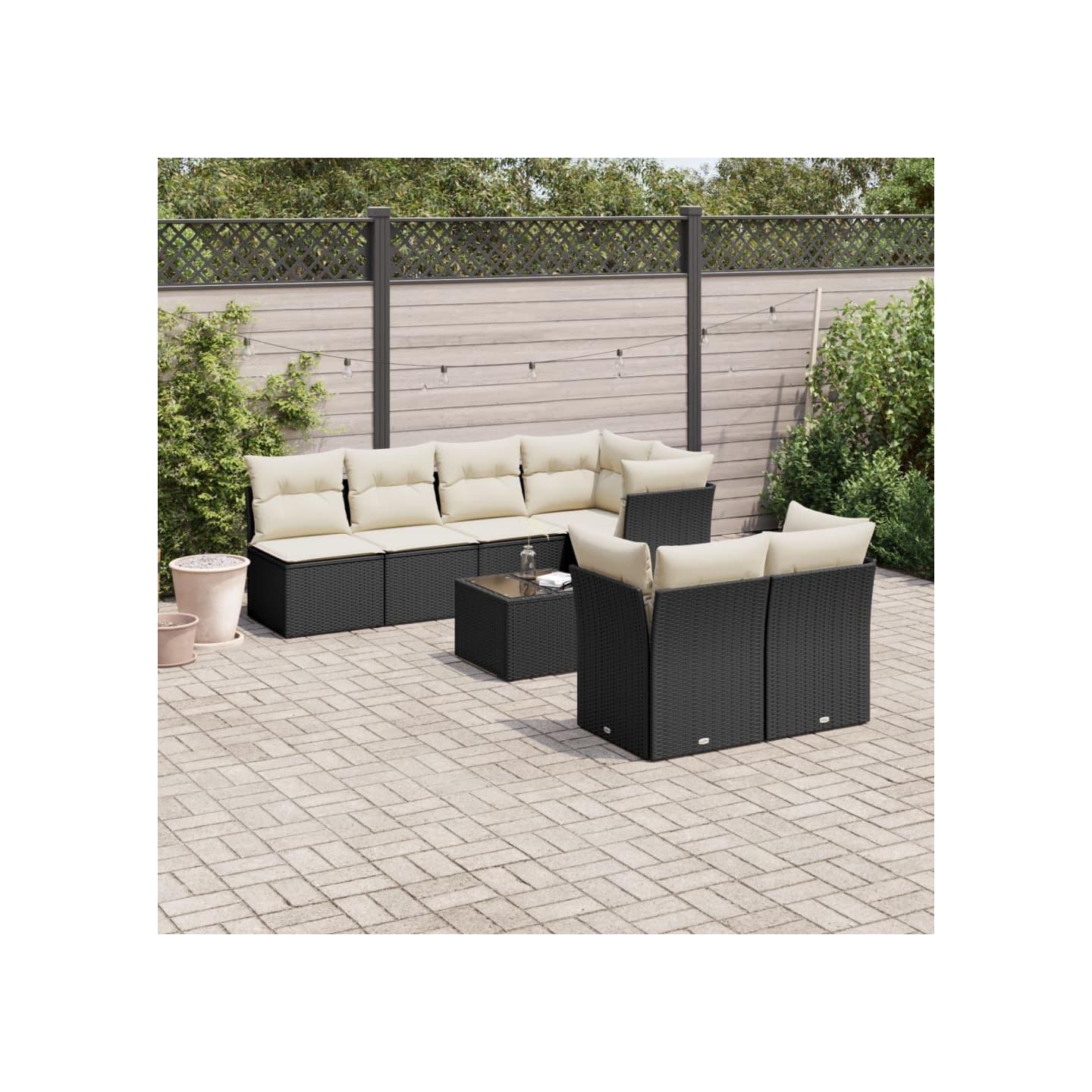 Salon de jardin 8 pcs avec coussins noir résine tressée