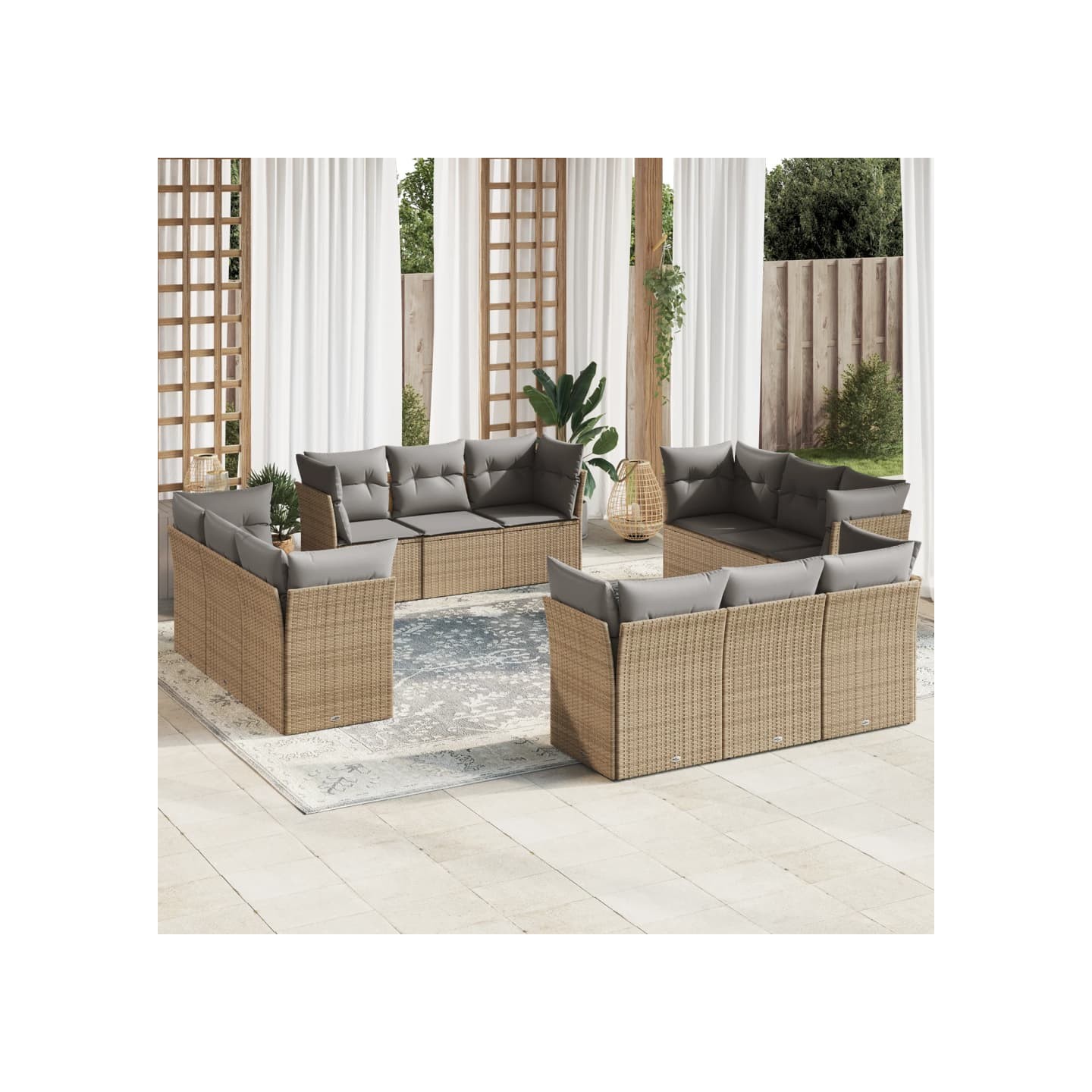 Salon de jardin avec coussins 12 pcs beige résine tressée