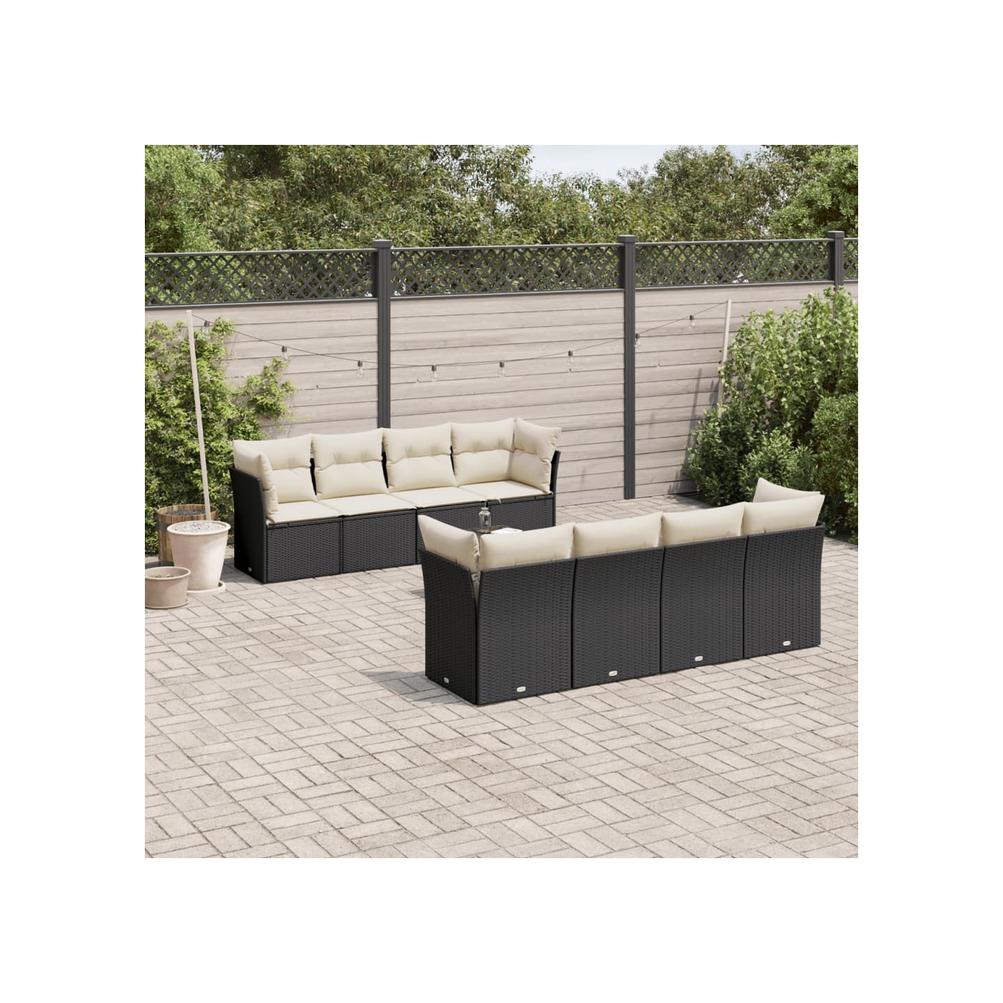 Salon de jardin 9 pcs avec coussins noir résine tressée