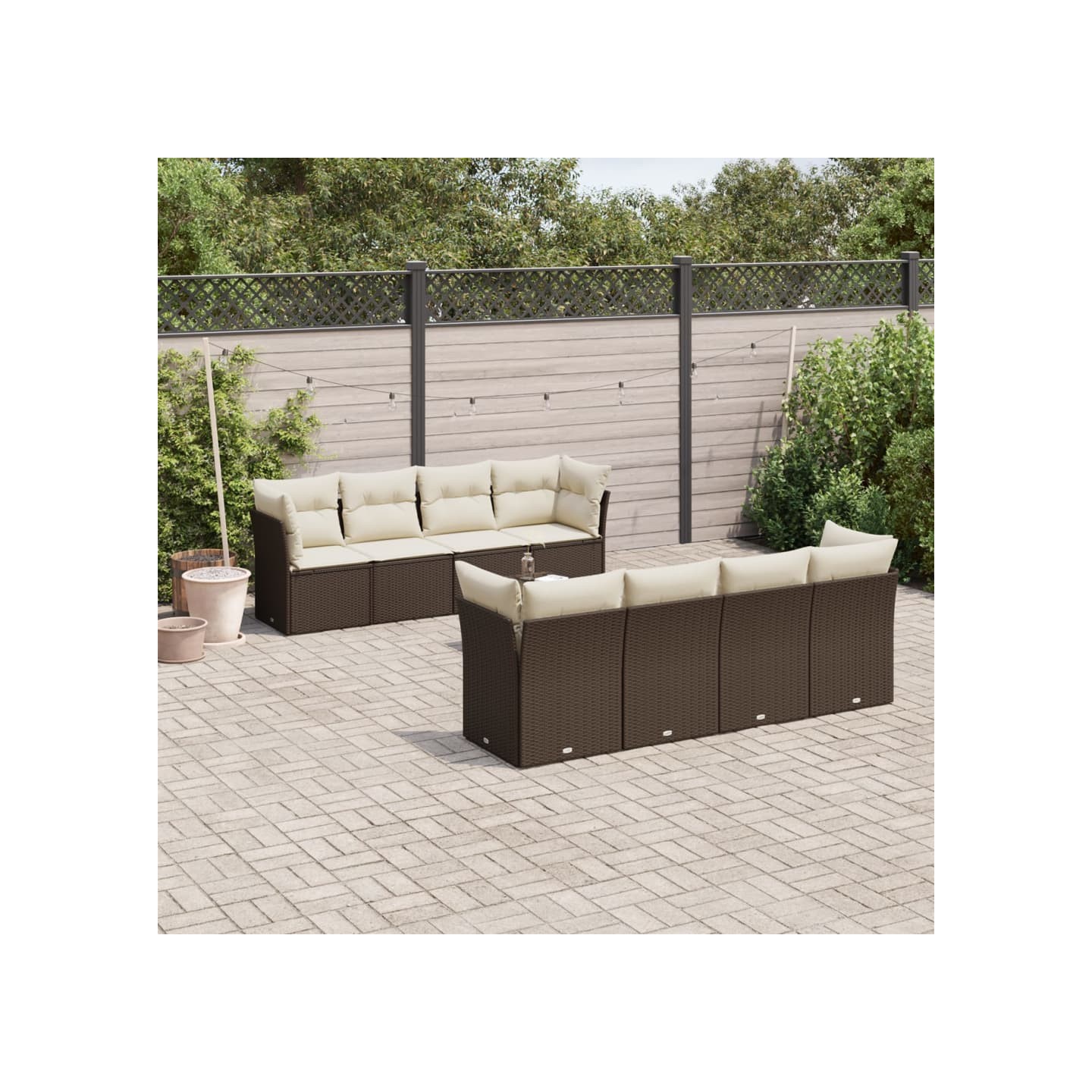 Salon de jardin avec coussins 9 pcs marron résine tressée