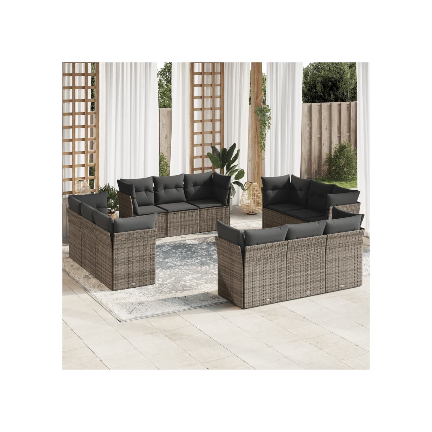 Salon de jardin avec coussins 12 pcs gris résine tressée