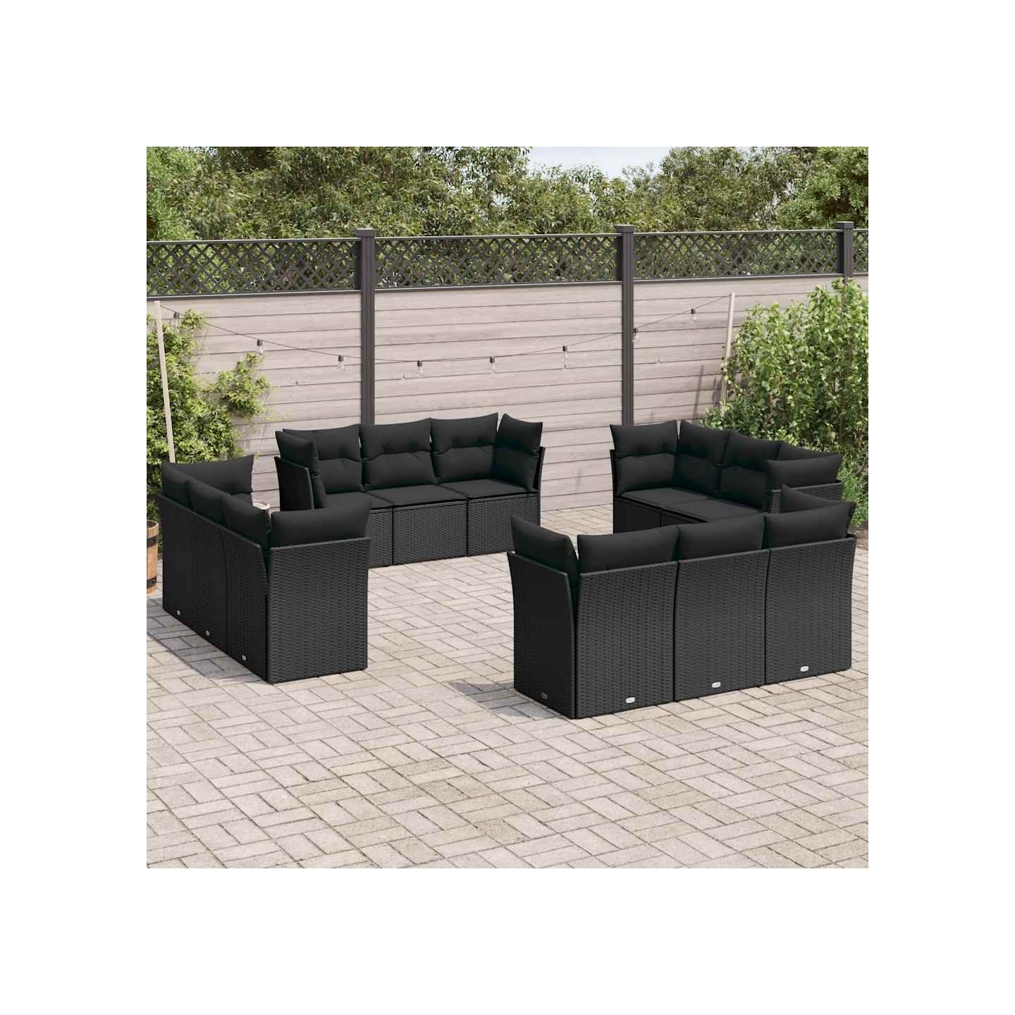 Salon de jardin 12 pcs avec coussins noir résine tressée
