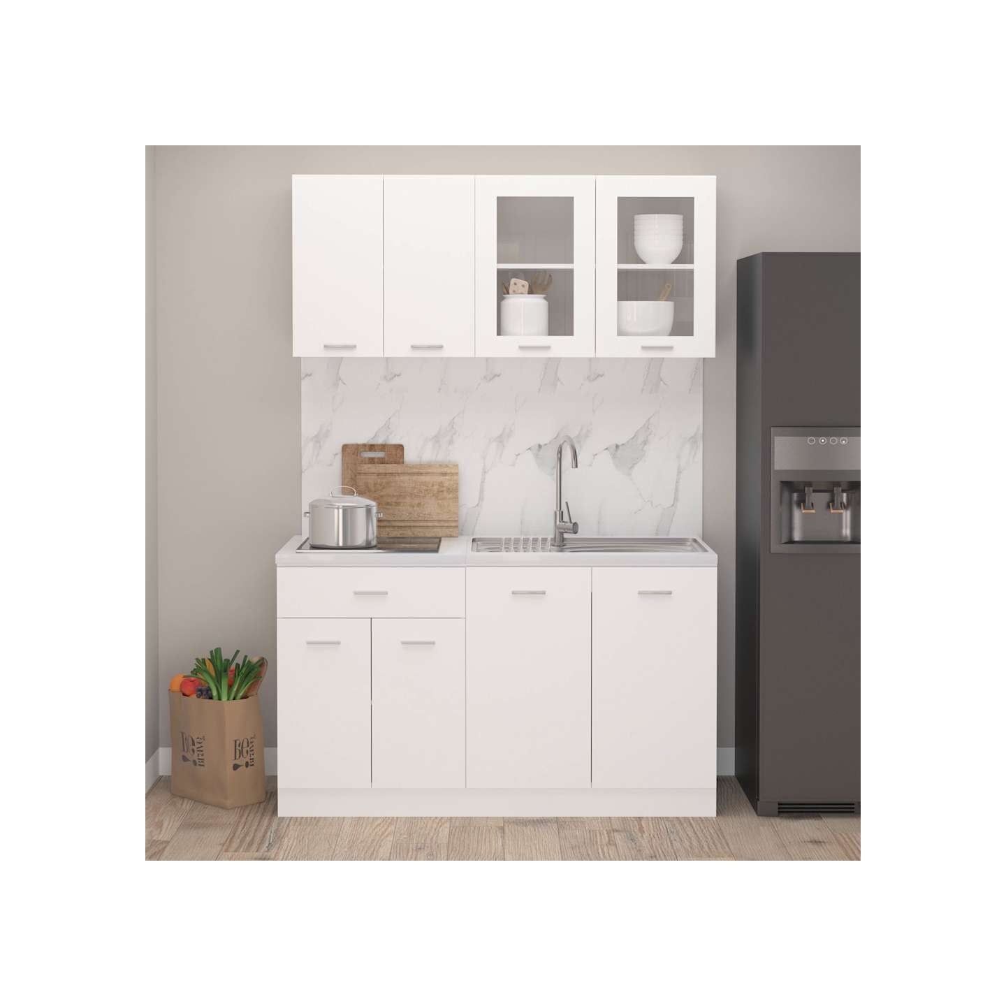 Ensemble de 4 meubles de cuisine "Lyon" en bois d'ingénierie blanc