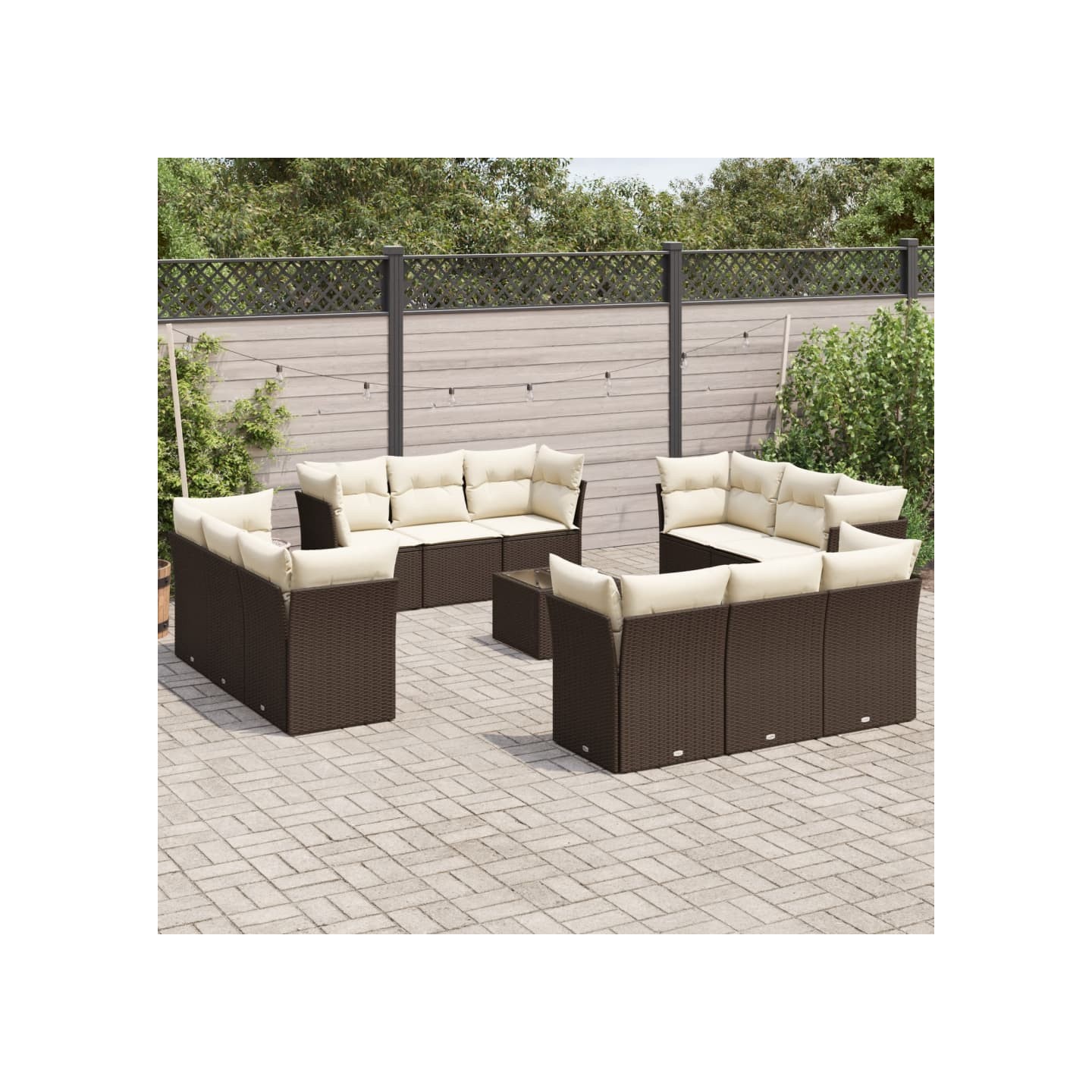 Salon de jardin avec coussins 13 pcs marron résine tressée