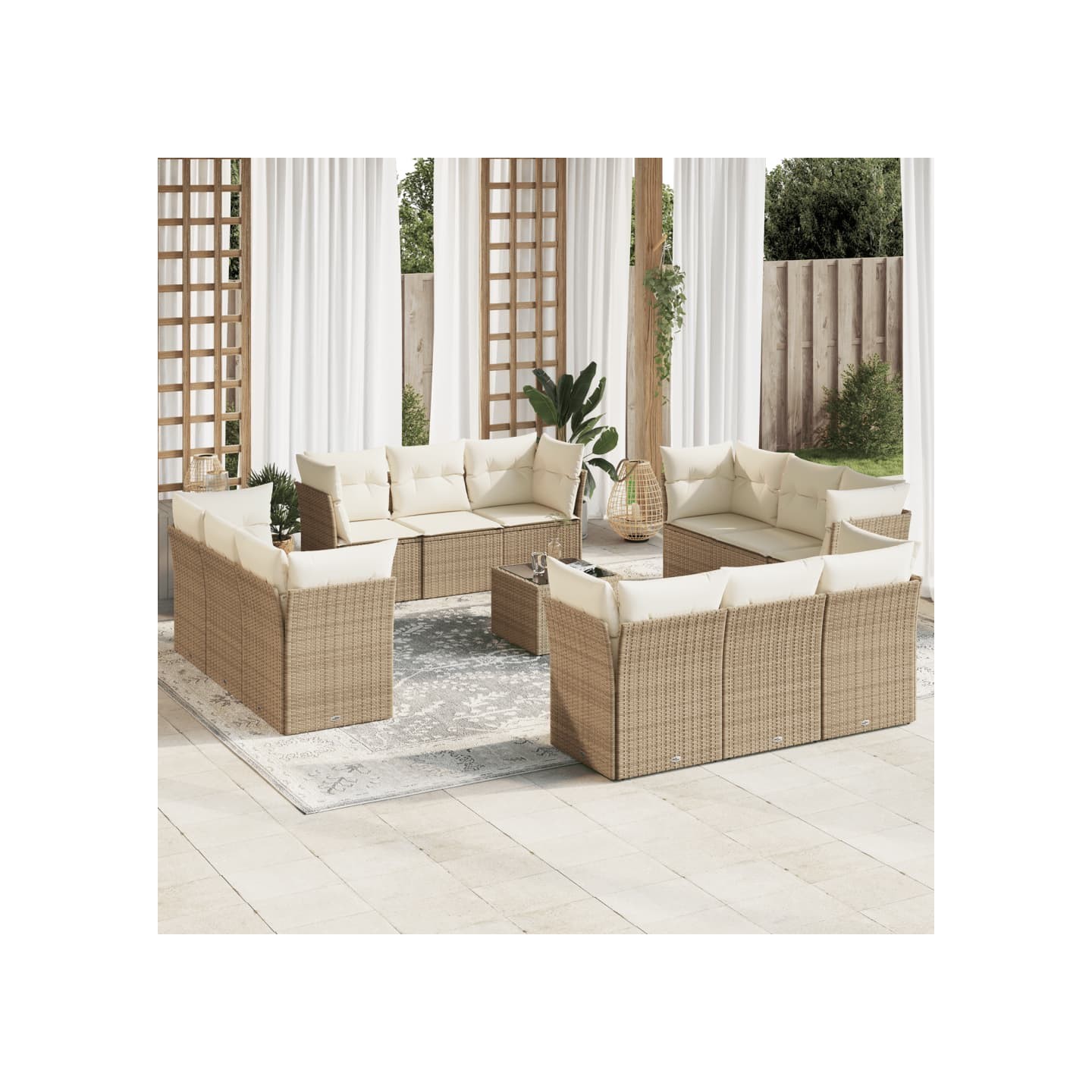 Salon de jardin avec coussins 13 pcs beige résine tressée