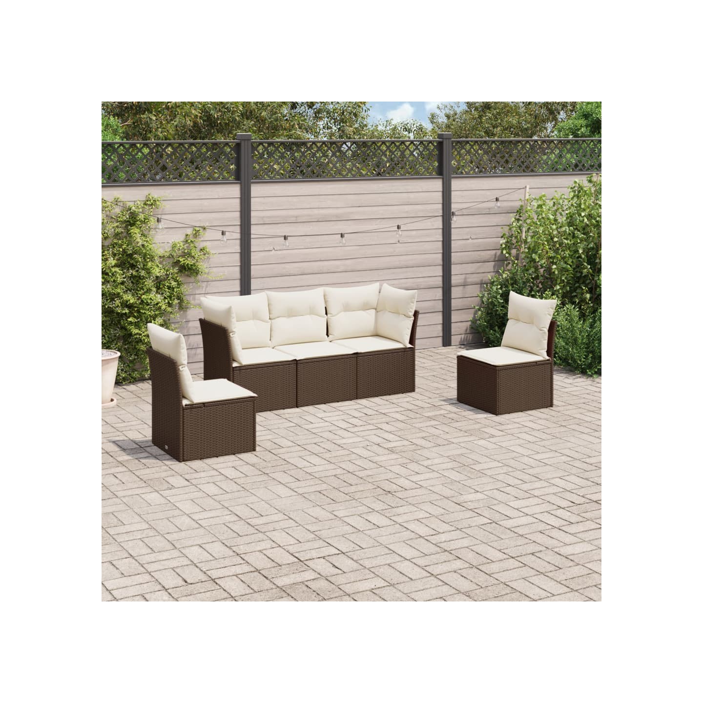 Salon de jardin avec coussins 5 pcs marron résine tressée
