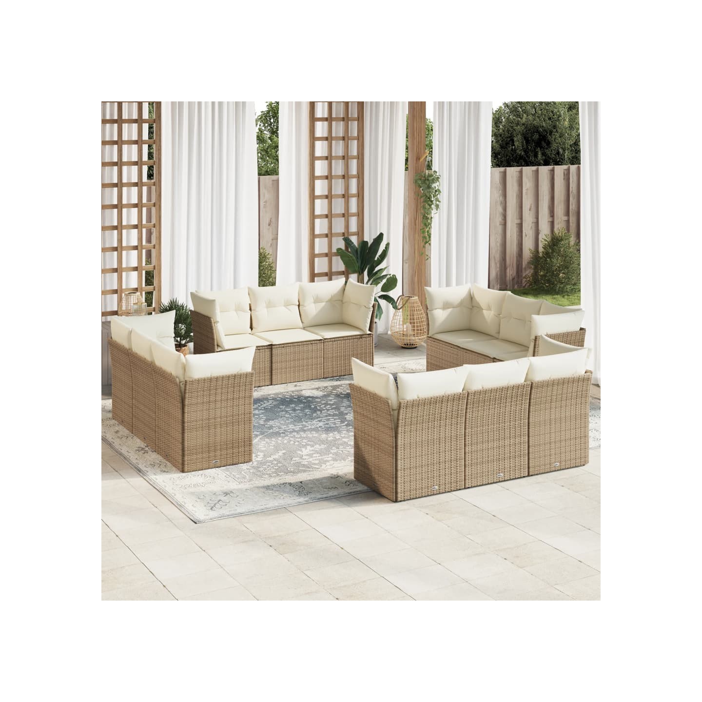 Salon de jardin avec coussins 12 pcs beige résine tressée